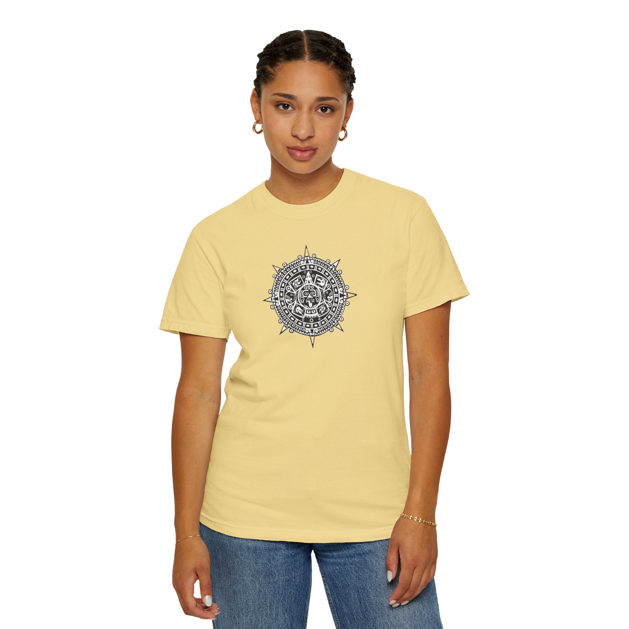 Mandala Compass T‑Shirt — Intricate Aztec Sun Chest Print