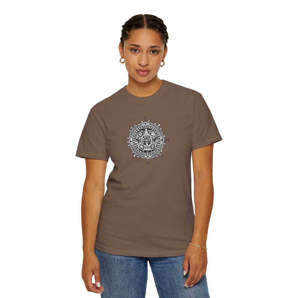 Mandala Compass T‑Shirt — Intricate Aztec Sun Chest Print