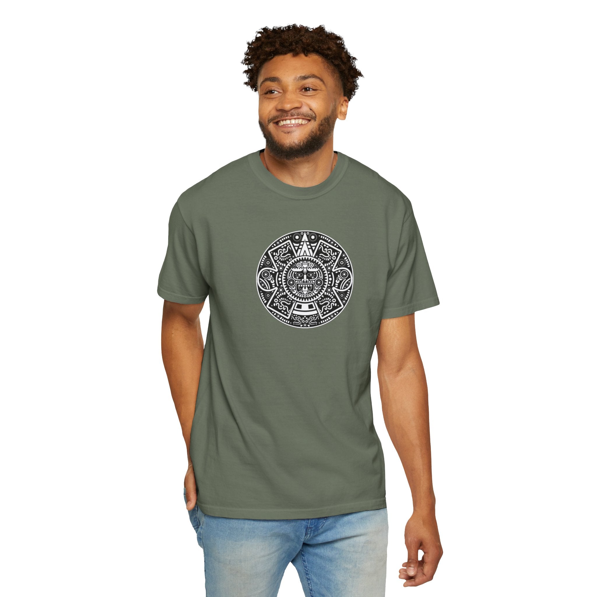 Aztec Sun Graphic T-Shirt — Vintage Mayan Calendar Design