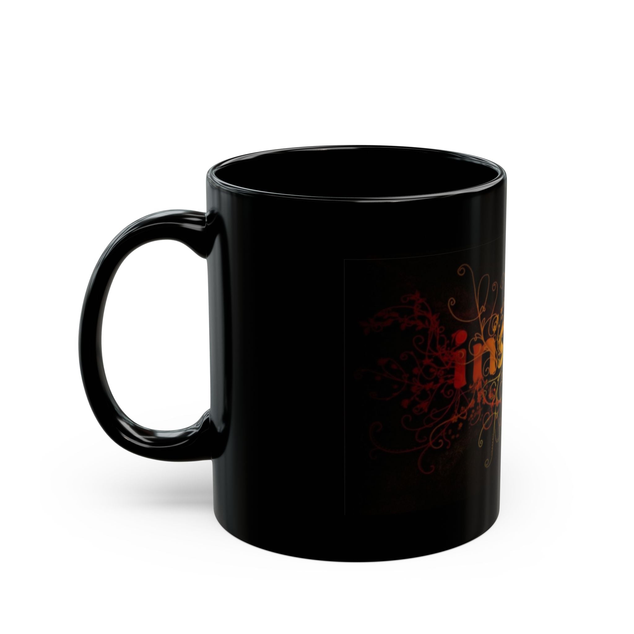 Inspirational 'Inspire' Black Coffee Mug — Colorful Floral Typography (11oz & 15oz)