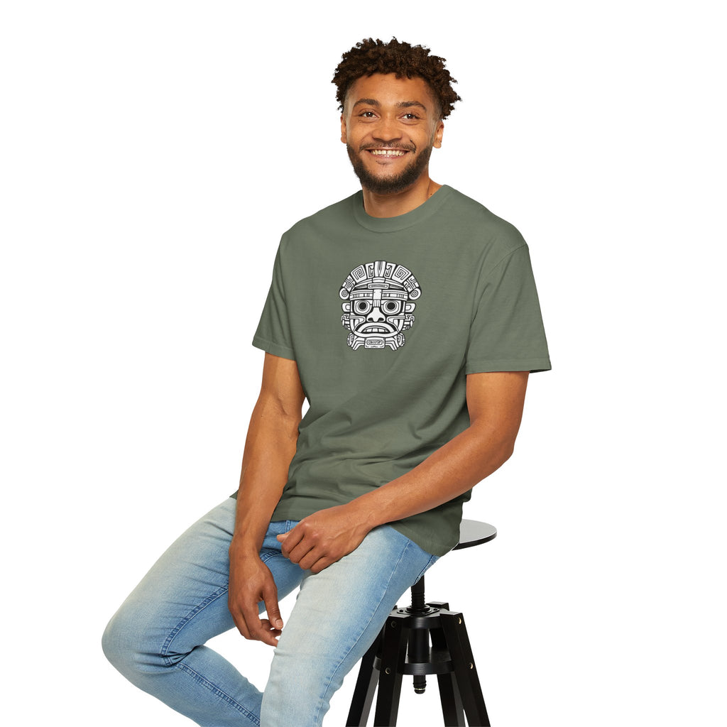 Aztec Mask Graphic T-Shirt — Tribal Face Illustration Tee