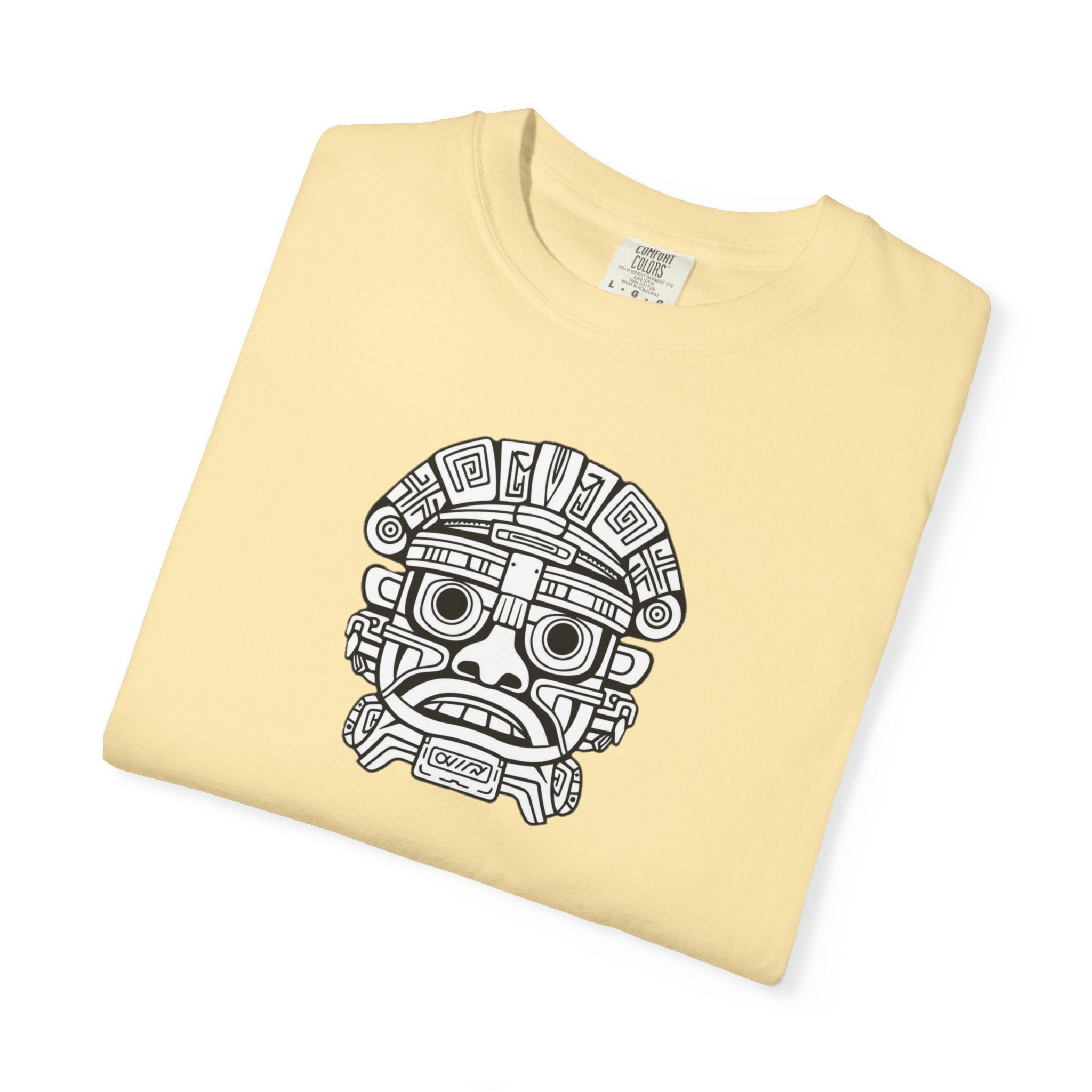 Aztec Mask Graphic T-Shirt — Tribal Face Illustration Tee