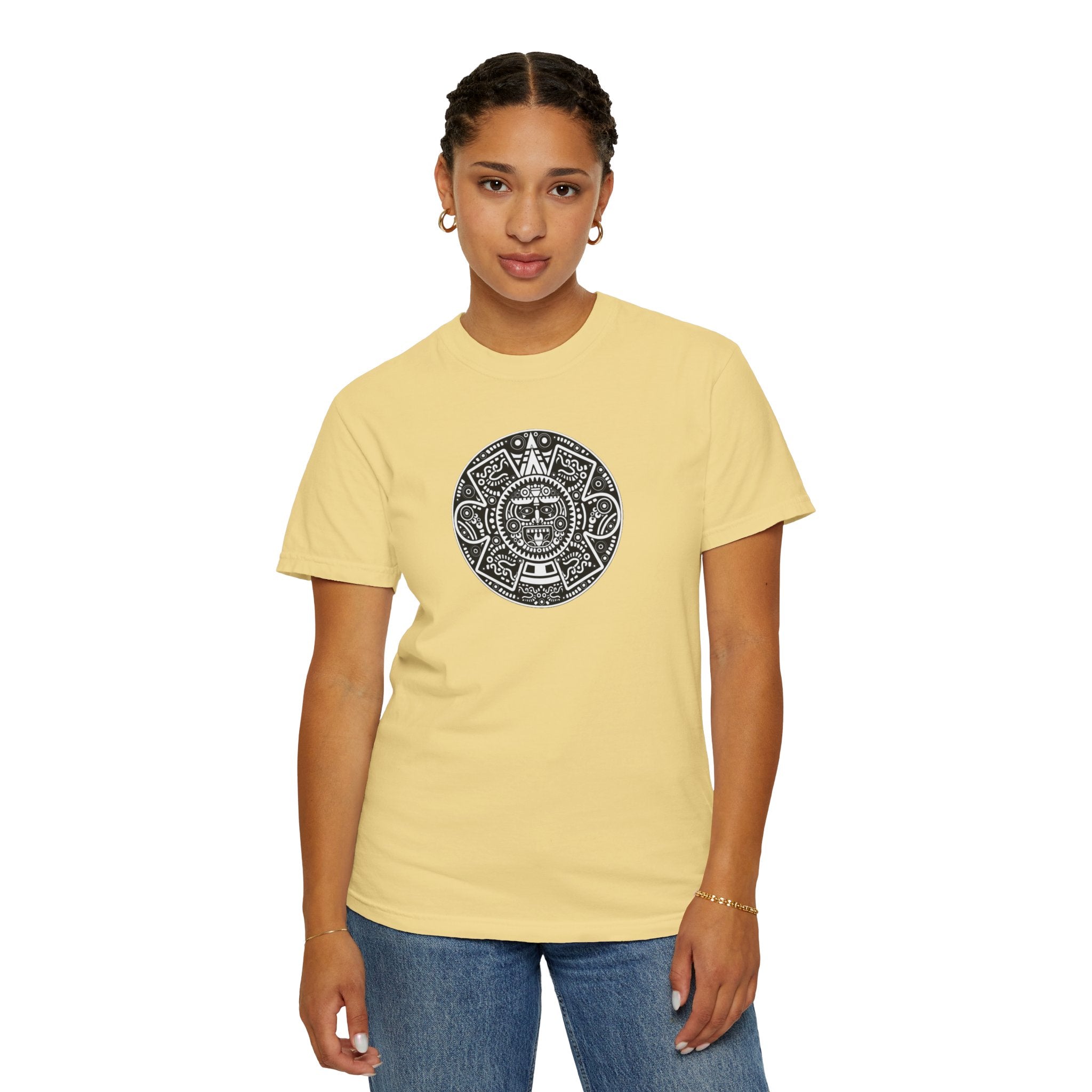 Aztec Sun Graphic T-Shirt — Vintage Mayan Calendar Design