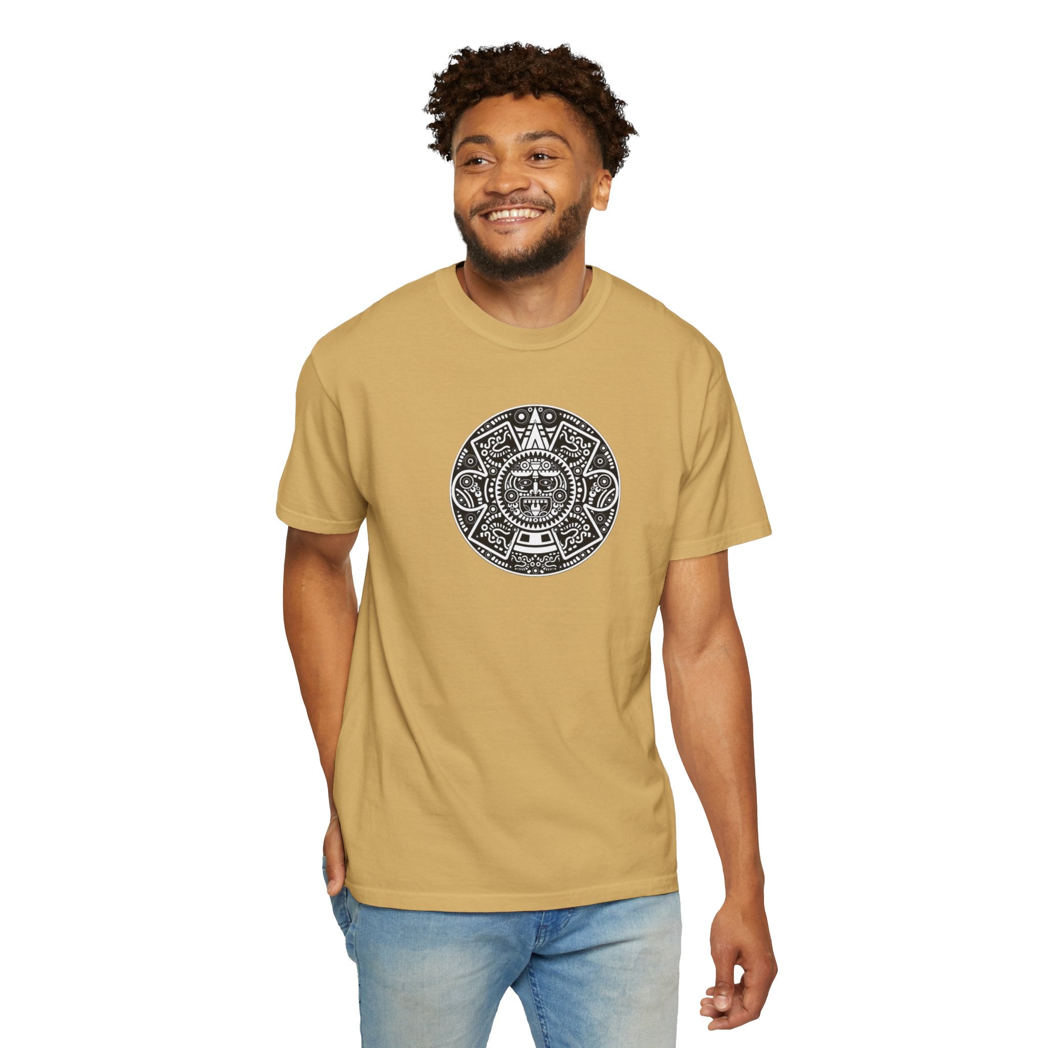 Aztec Sun Graphic T-Shirt — Vintage Mayan Calendar Design