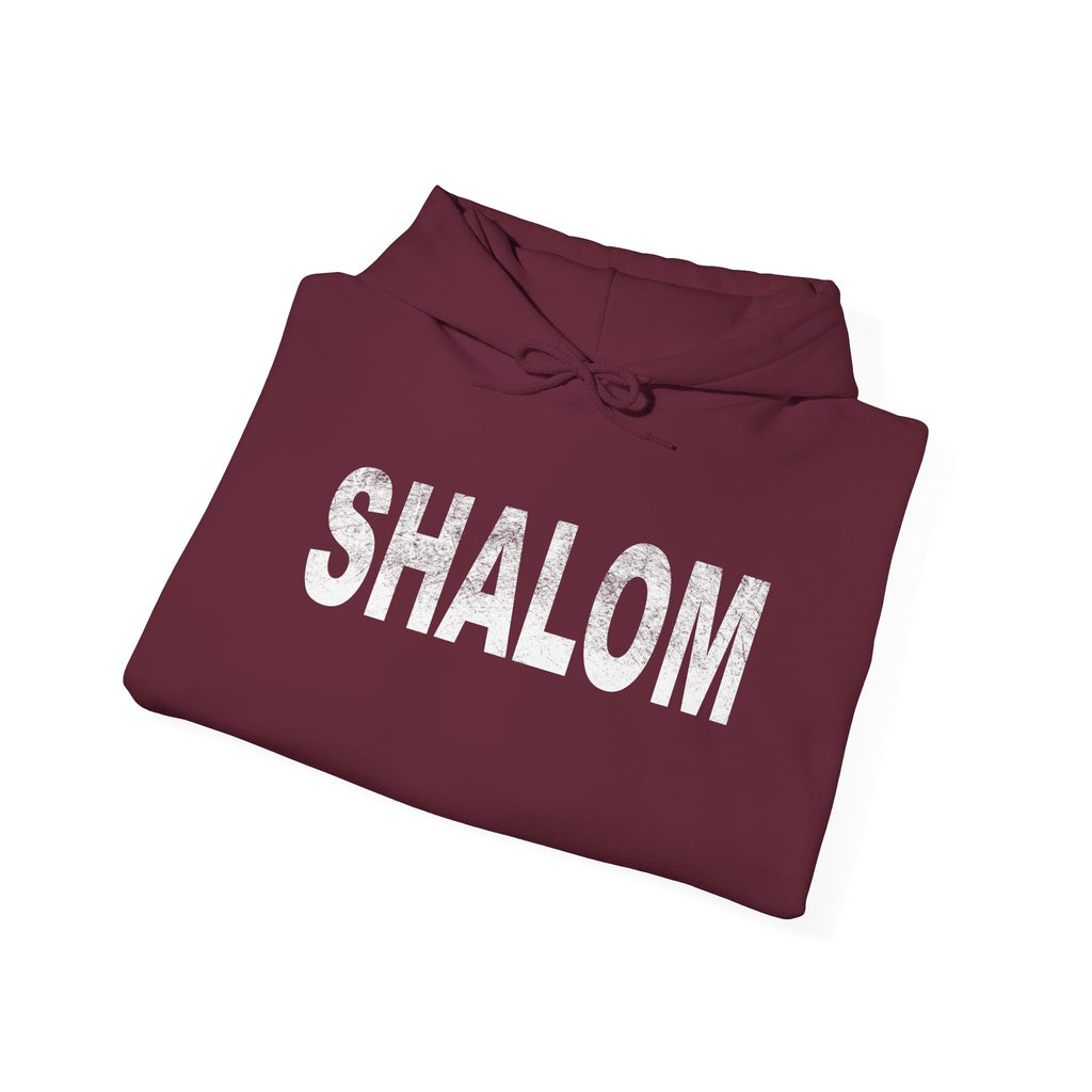 Shalom Hoodie – Vintage White Text Pullover (Maroon)