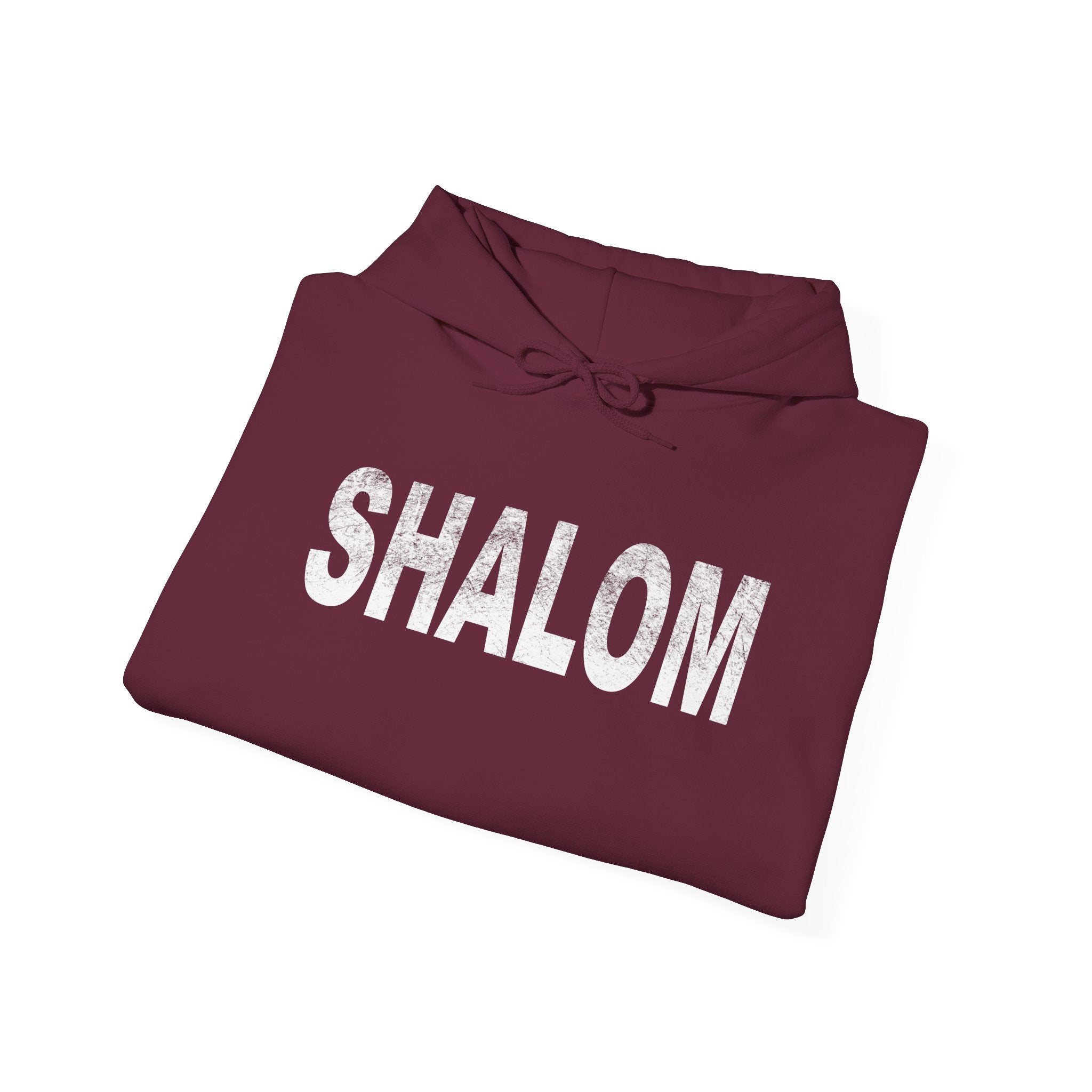 Shalom Hoodie – Vintage White Text Pullover (Maroon)