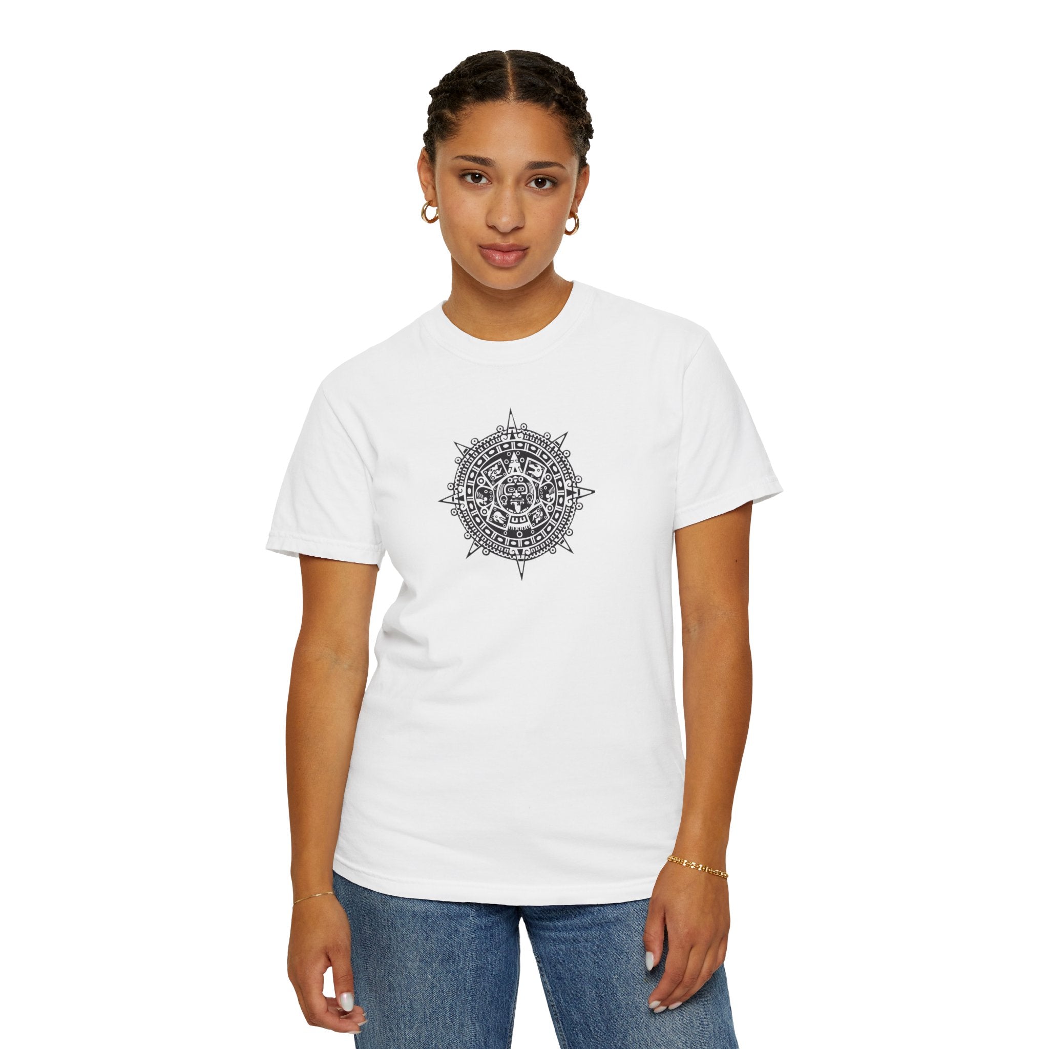 Mandala Compass T‑Shirt — Intricate Aztec Sun Chest Print