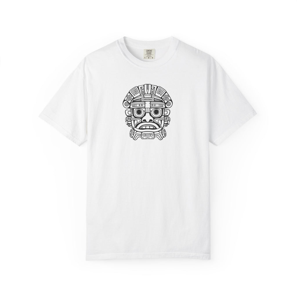 Aztec Mask Graphic T-Shirt — Tribal Face Illustration Tee