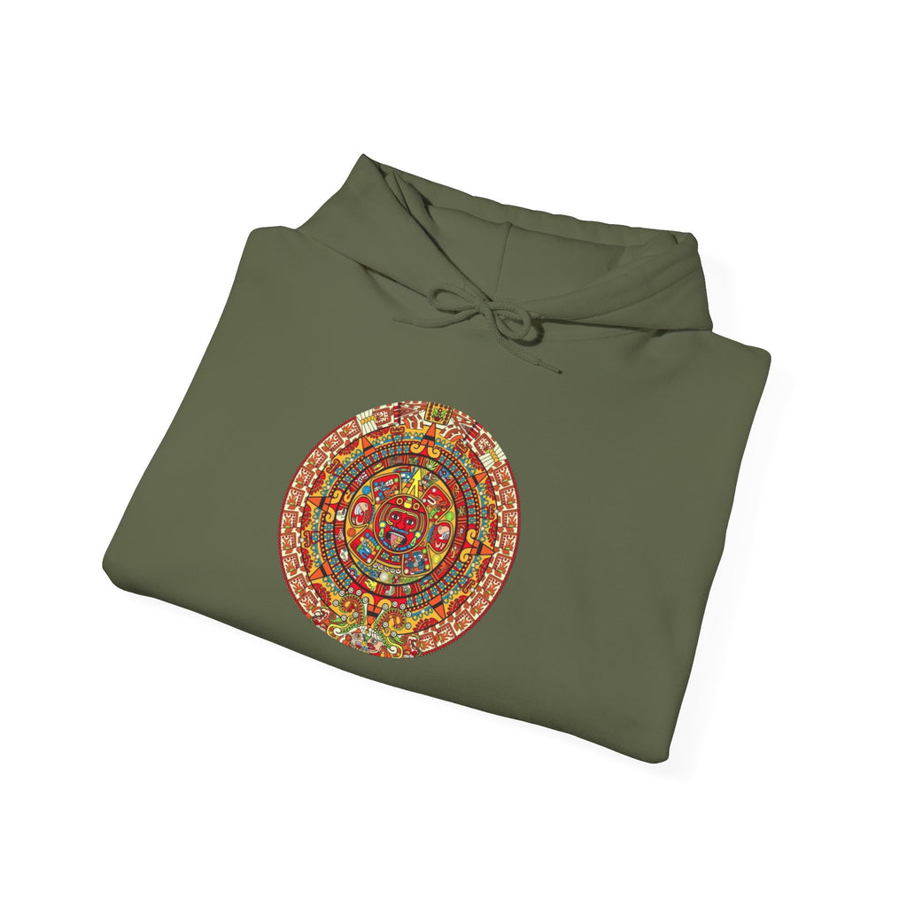Aztec Calendar Hoodie — Vibrant Mayan Sun Mandala Sweatshirt