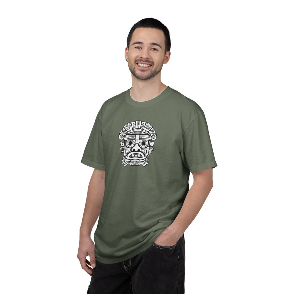 Aztec Mask Graphic T-Shirt — Tribal Face Illustration Tee