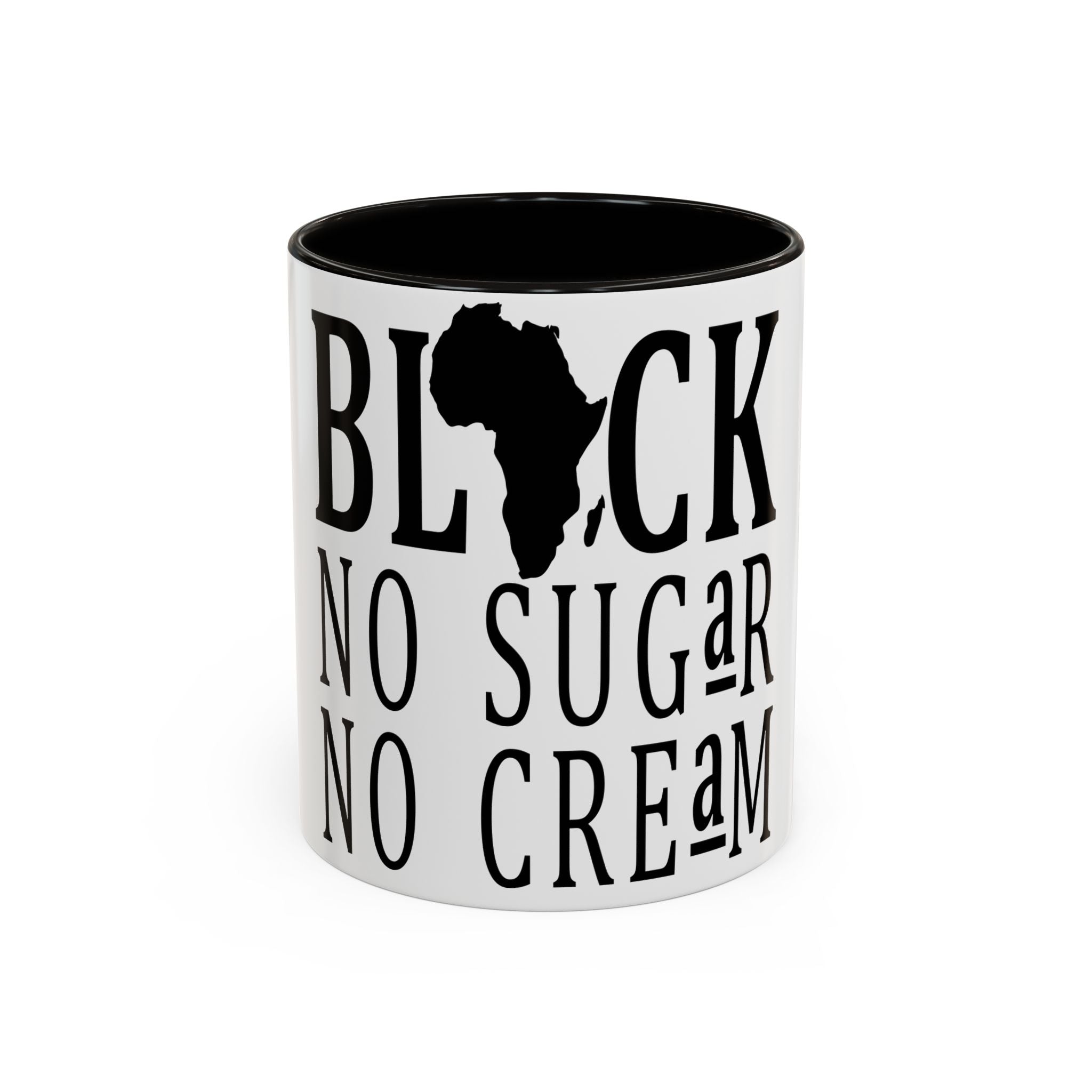 Black No Sugar No Cream Coffee Mug — Bold Afro Map Design (11oz, 15oz)