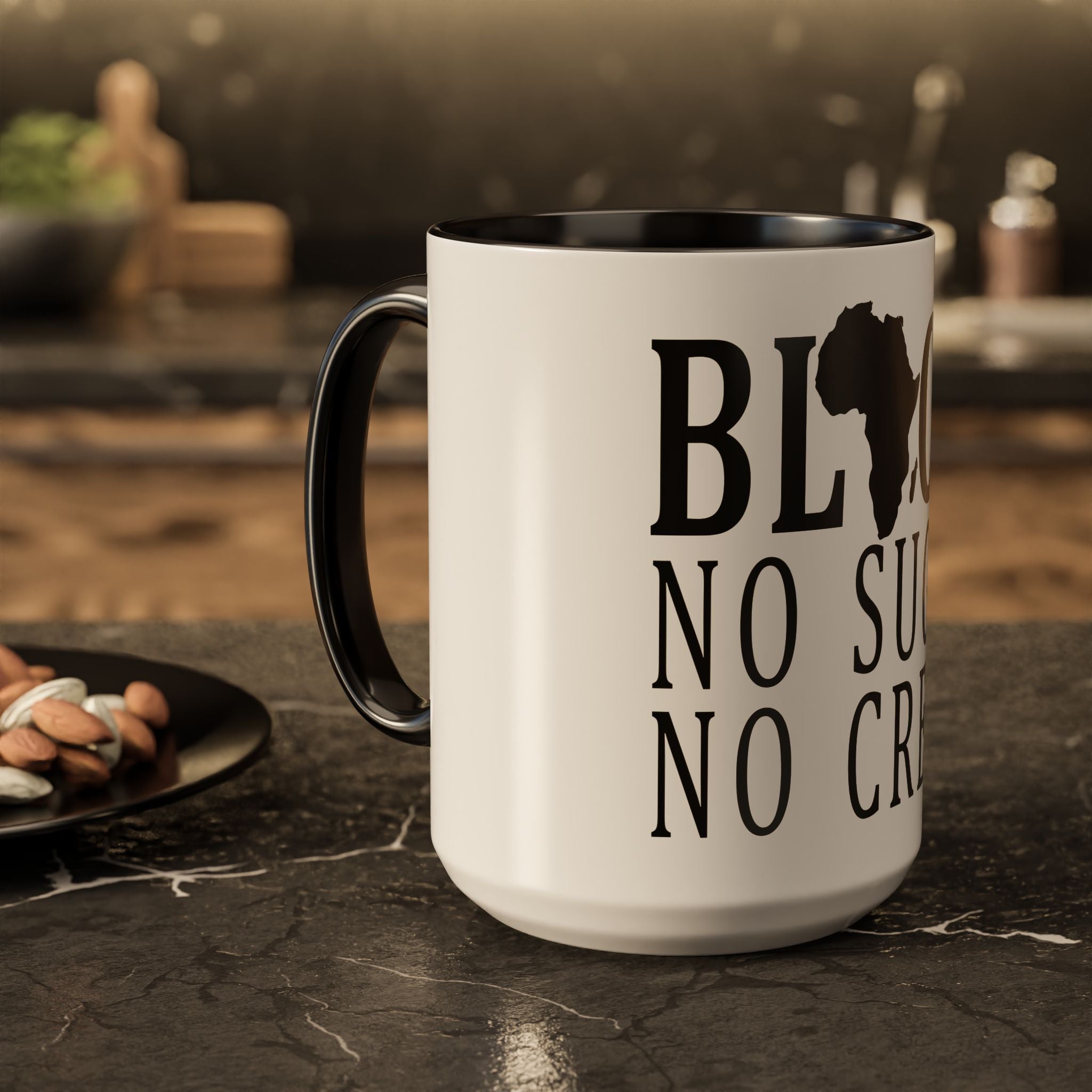 Black No Sugar No Cream Coffee Mug — Bold Afro Map Design (11oz, 15oz)