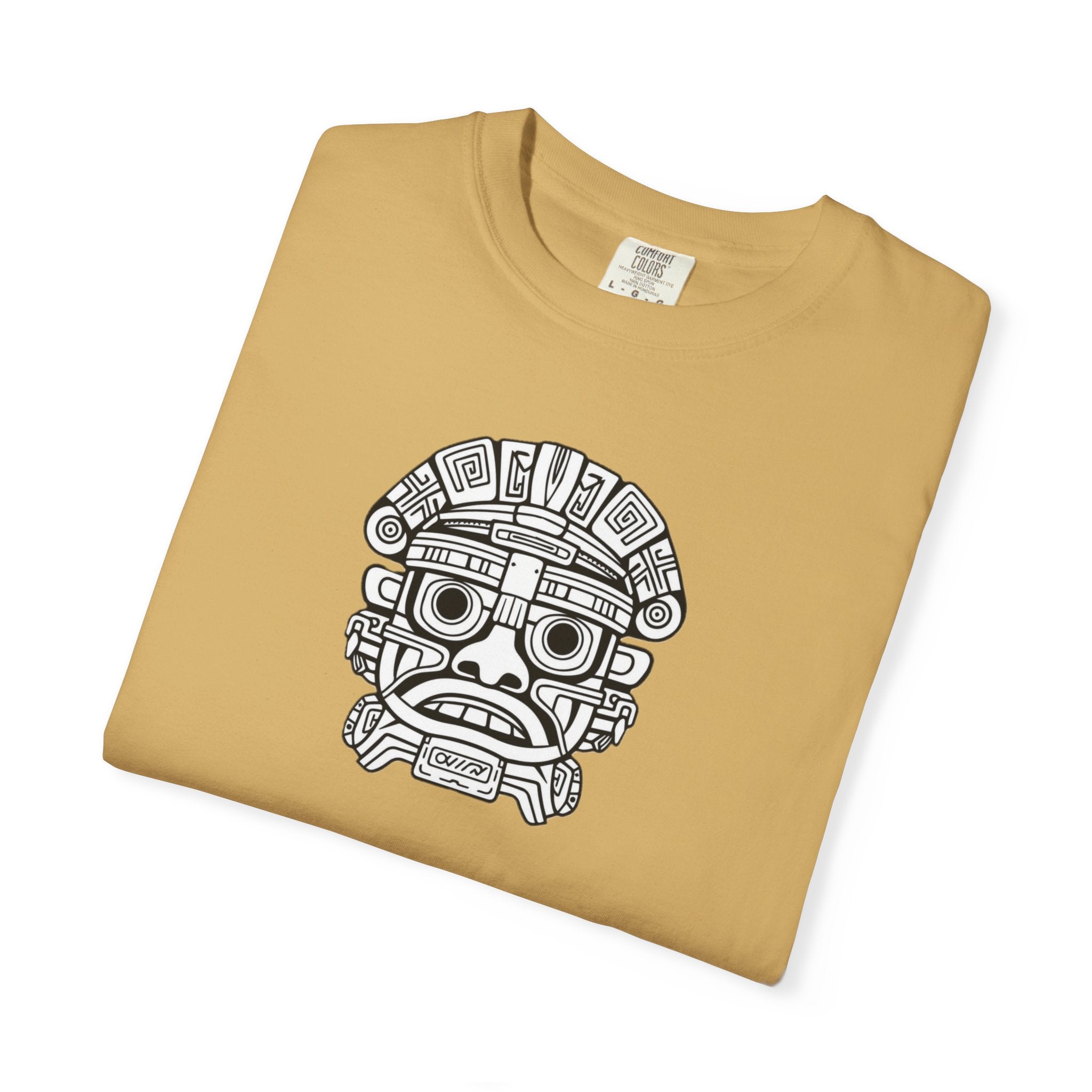 Aztec Mask Graphic T-Shirt — Tribal Face Illustration Tee