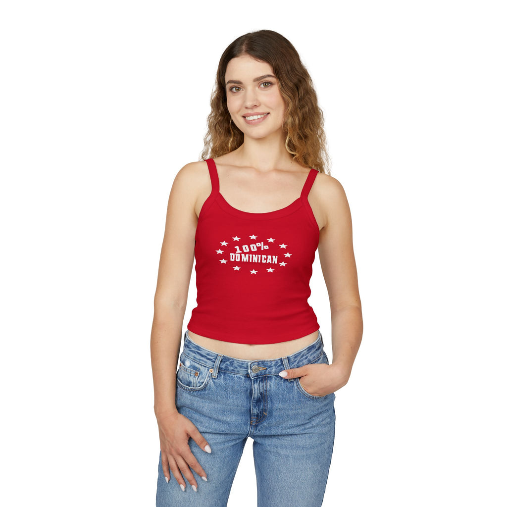 100% Dominican Women's Spaghetti Tank Top — Patriotic Island Pride Crop