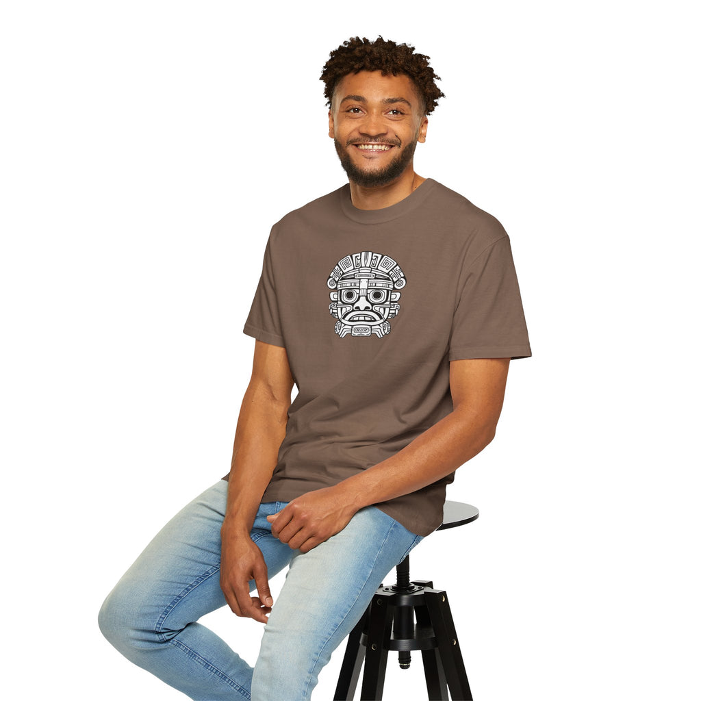 Aztec Mask Graphic T-Shirt — Tribal Face Illustration Tee