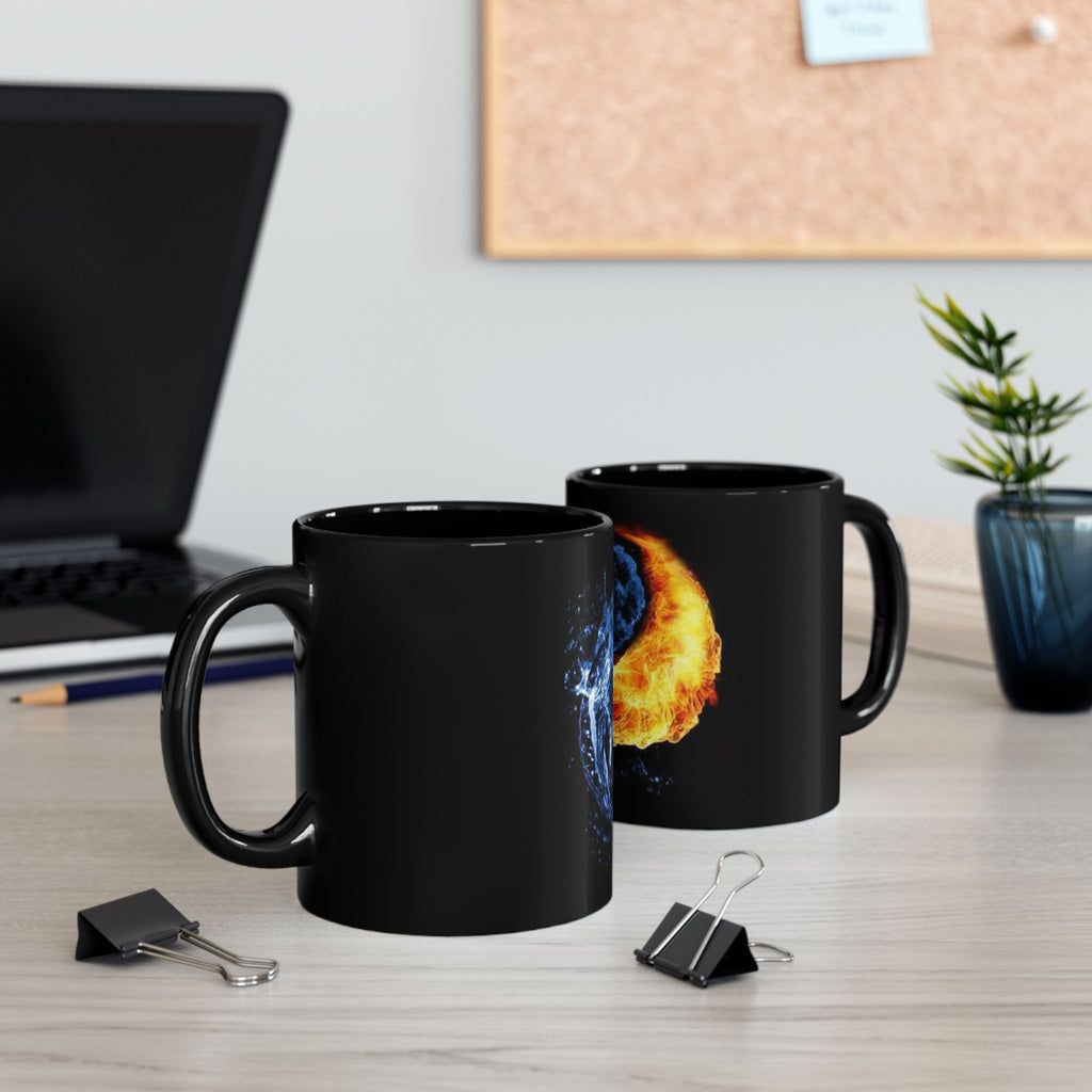 Fire and Water Yin Yang Black Mug — 11oz/15oz Ceramic Coffee Cup
