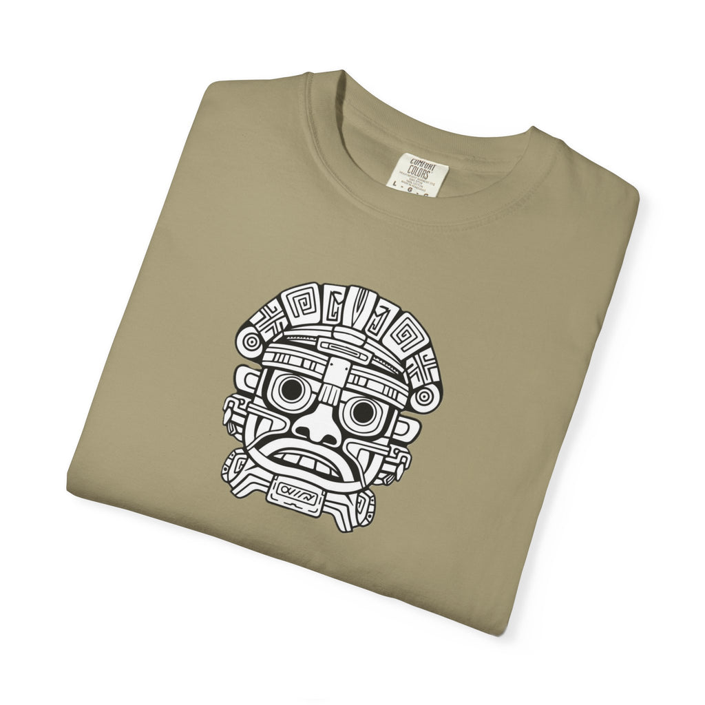 Aztec Mask Graphic T-Shirt — Tribal Face Illustration Tee