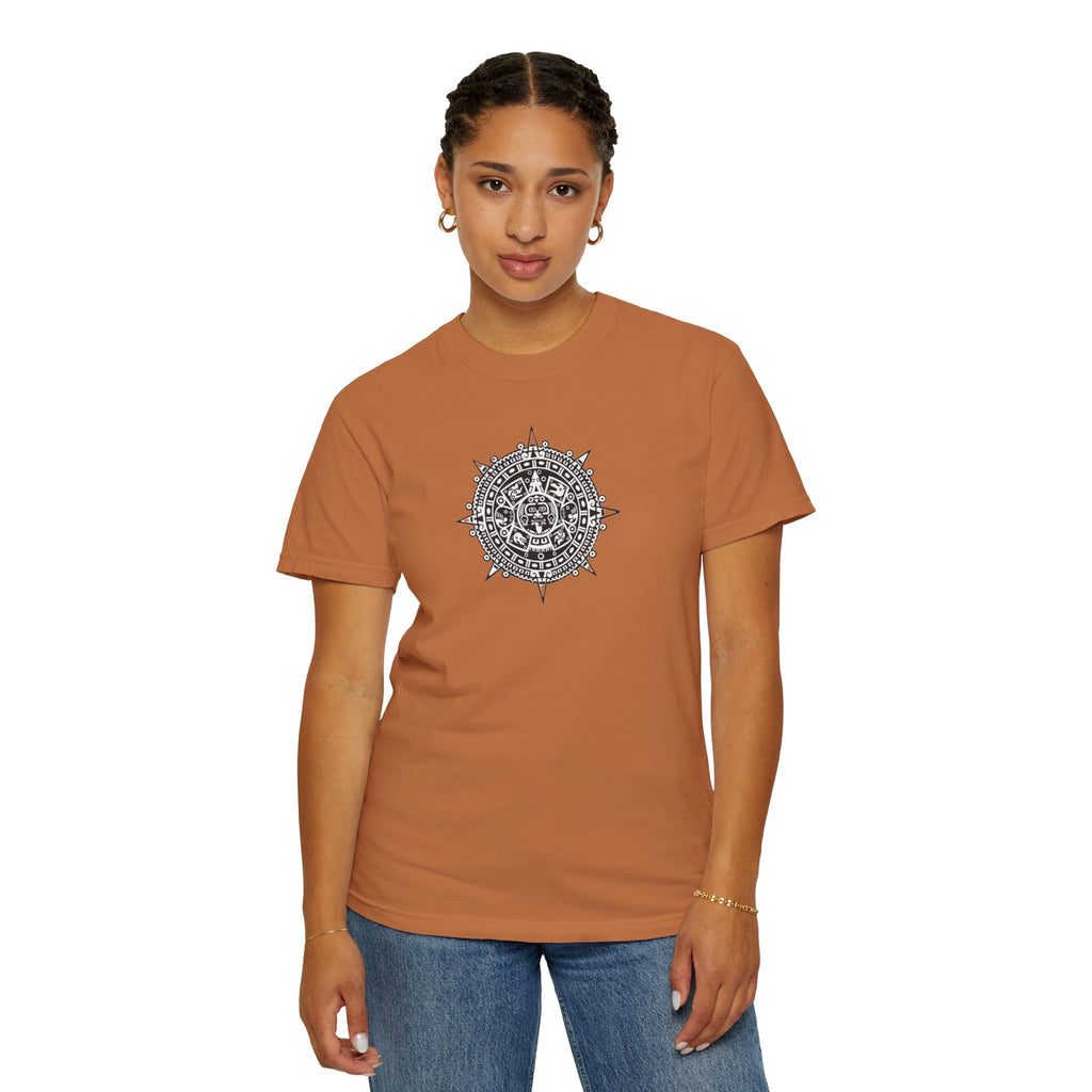 Mandala Compass T‑Shirt — Intricate Aztec Sun Chest Print
