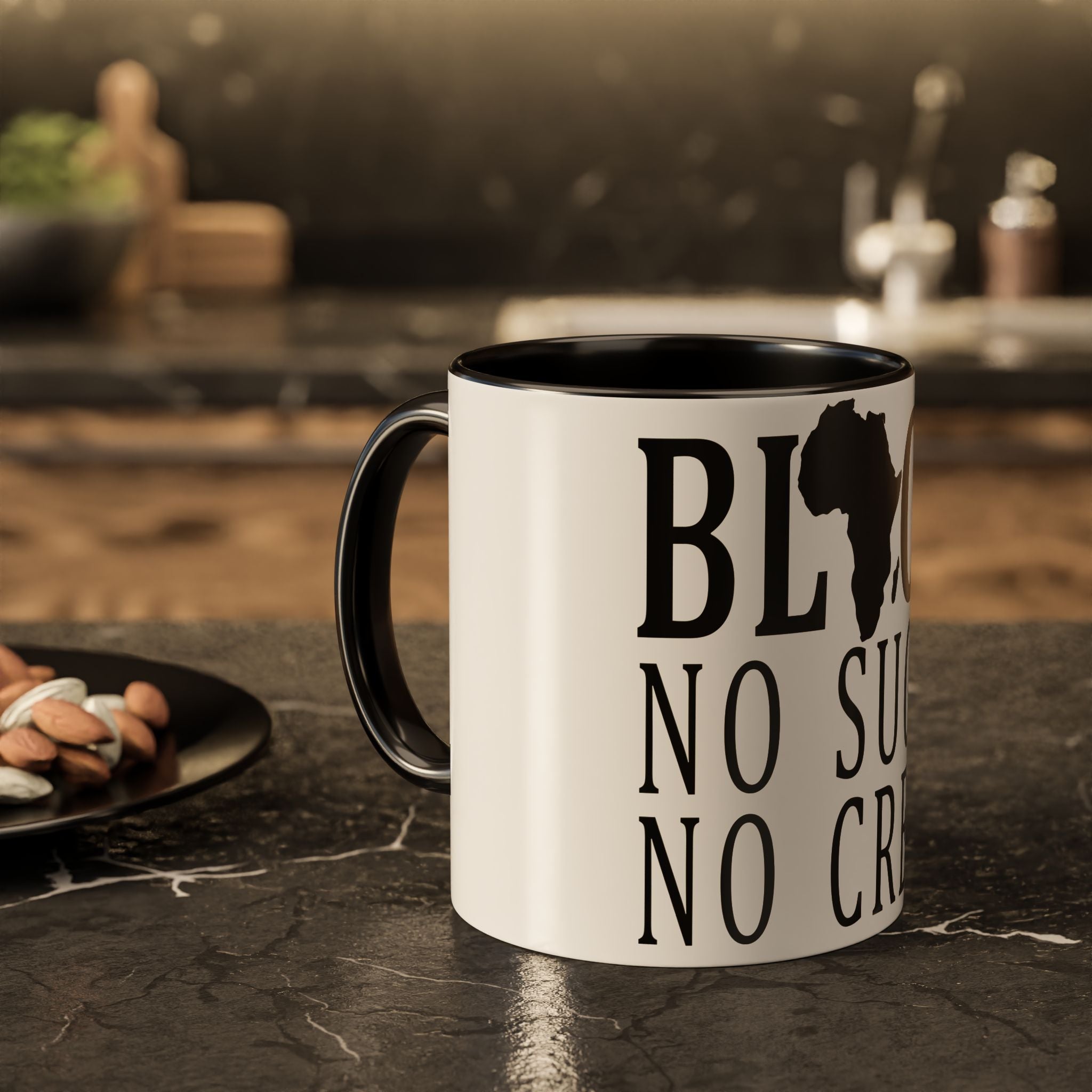 Black No Sugar No Cream Coffee Mug — Bold Afro Map Design (11oz, 15oz)