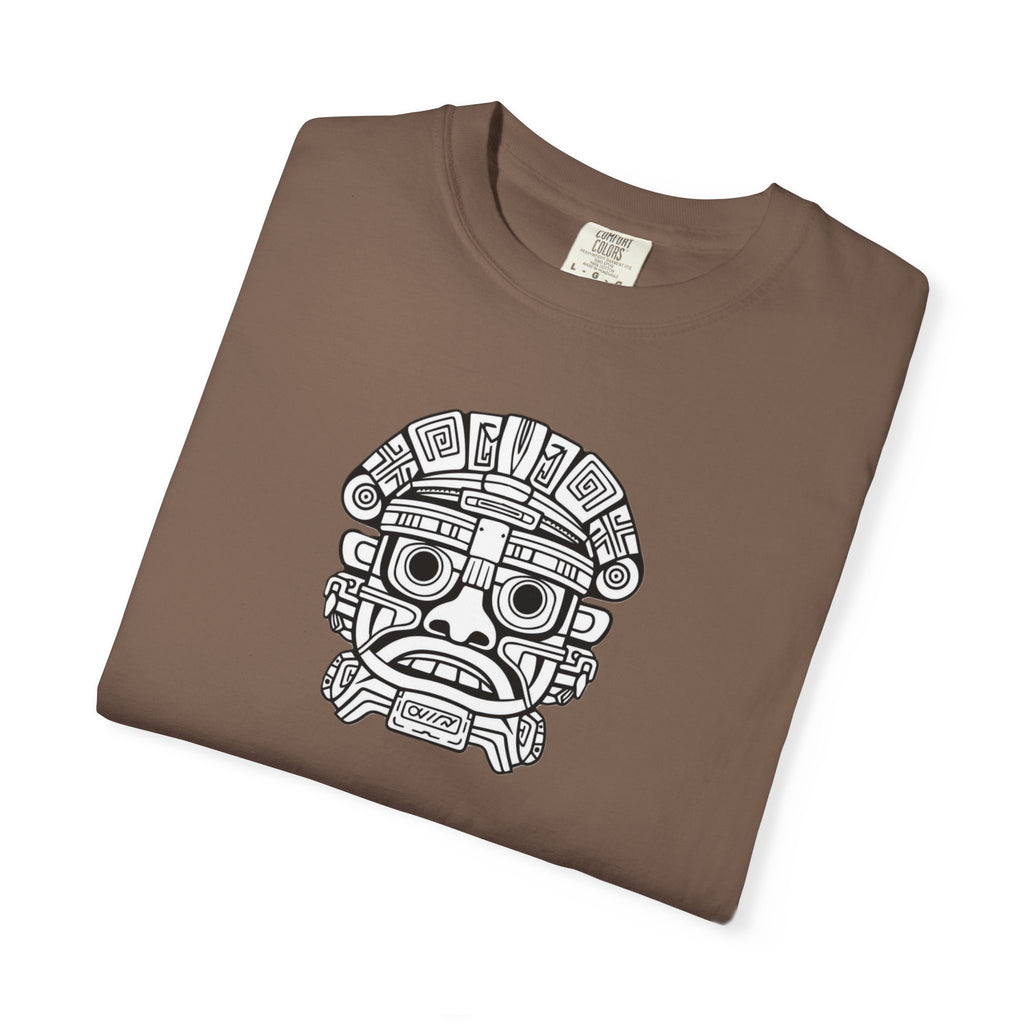Aztec Mask Graphic T-Shirt — Tribal Face Illustration Tee