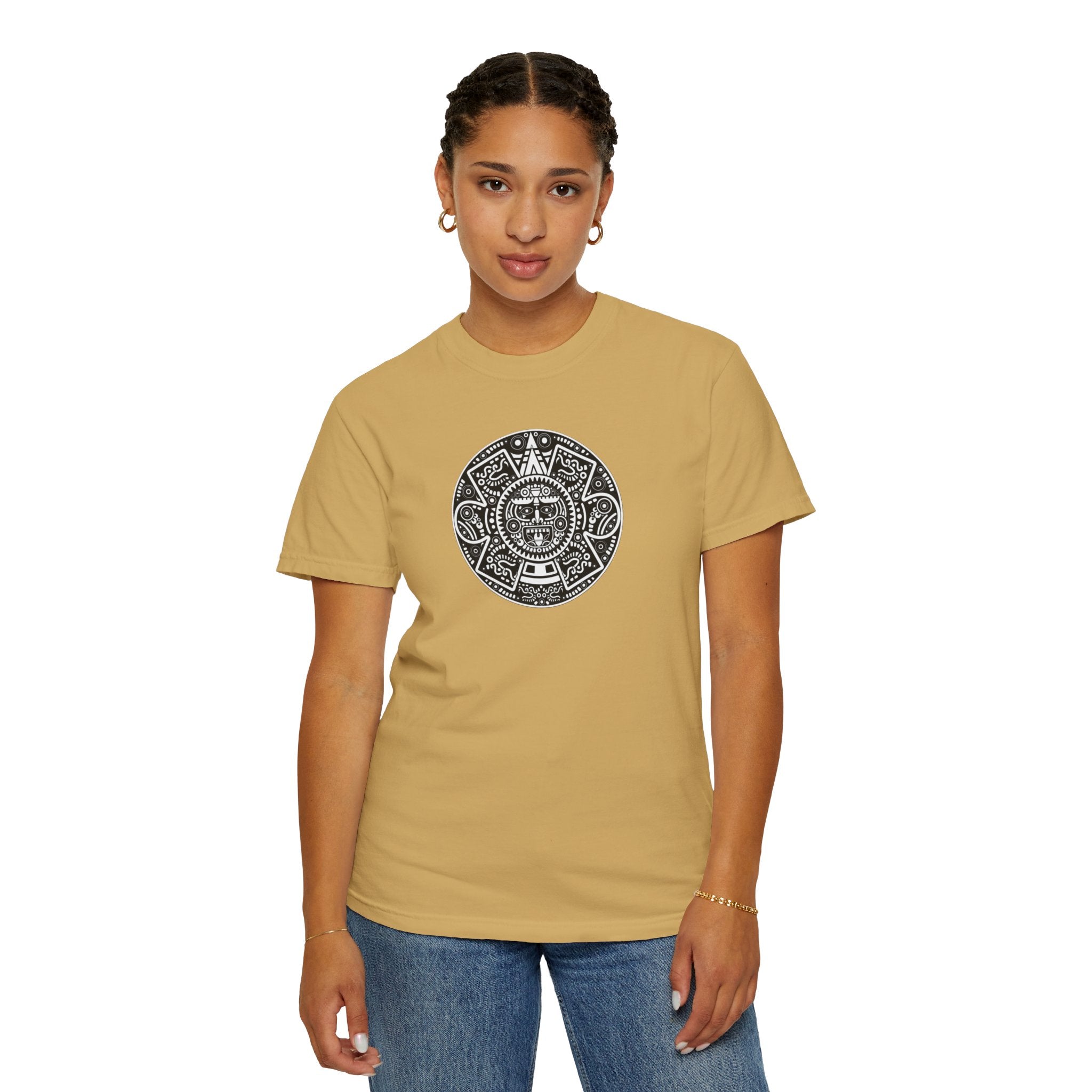 Aztec Sun Graphic T-Shirt — Vintage Mayan Calendar Design