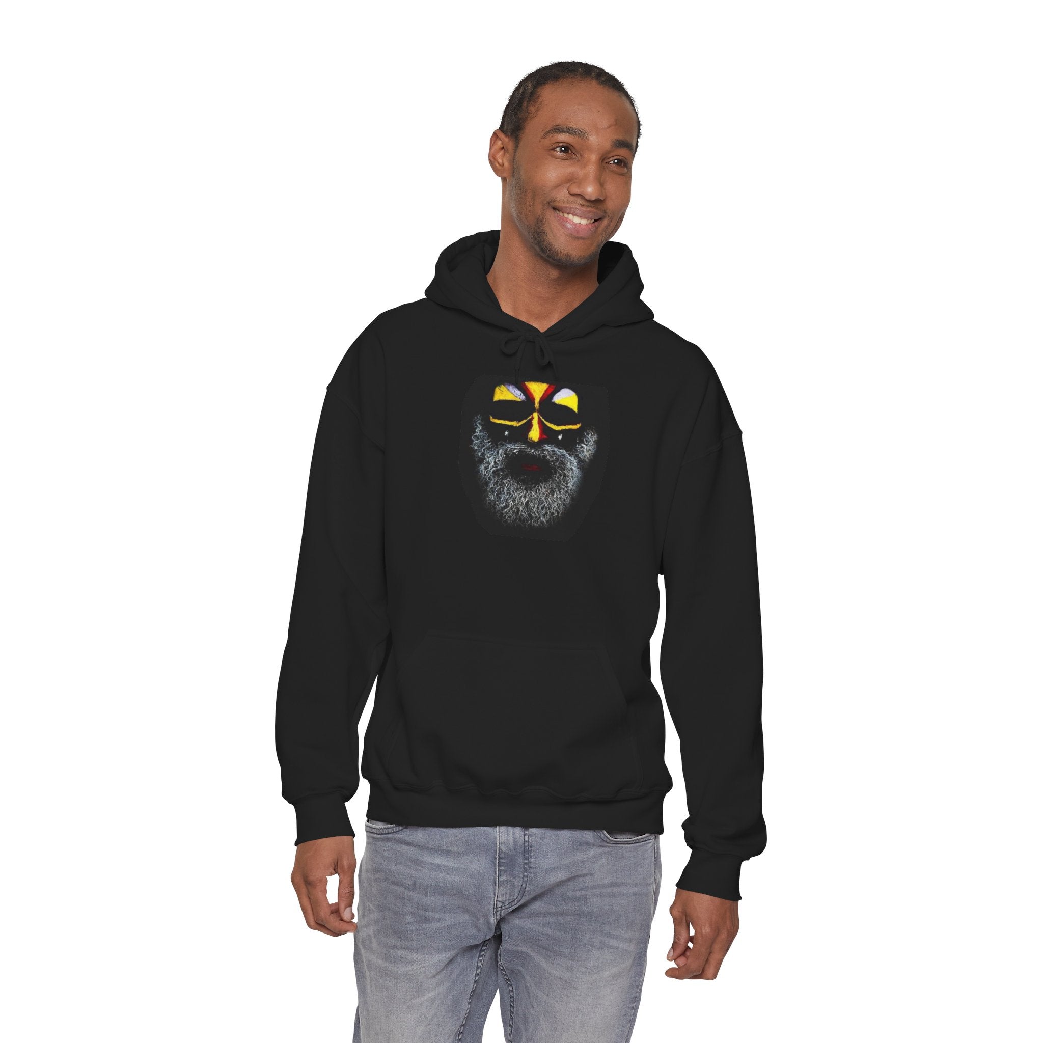 Bearded Guy Face Paint Hoodie — Tribal Skull Mask Graphic Pullover
