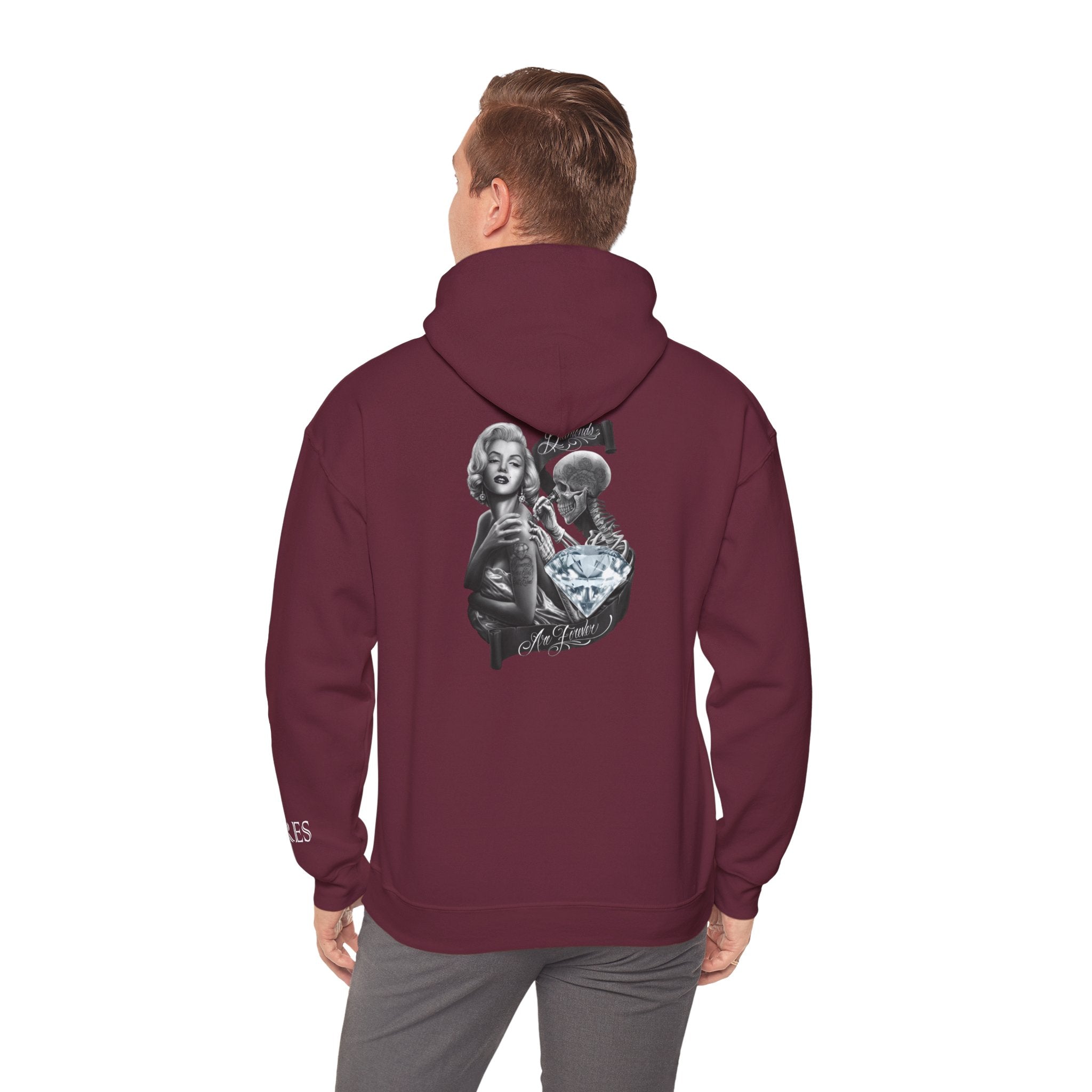 Graphic Hoodie — Vintage Marilyn & Skull Collage Back Print