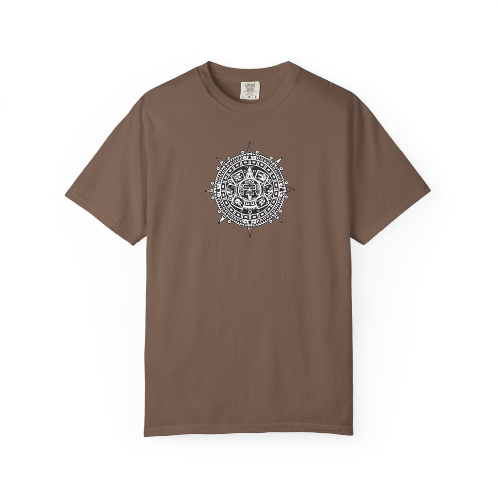 Mandala Compass T‑Shirt — Intricate Aztec Sun Chest Print