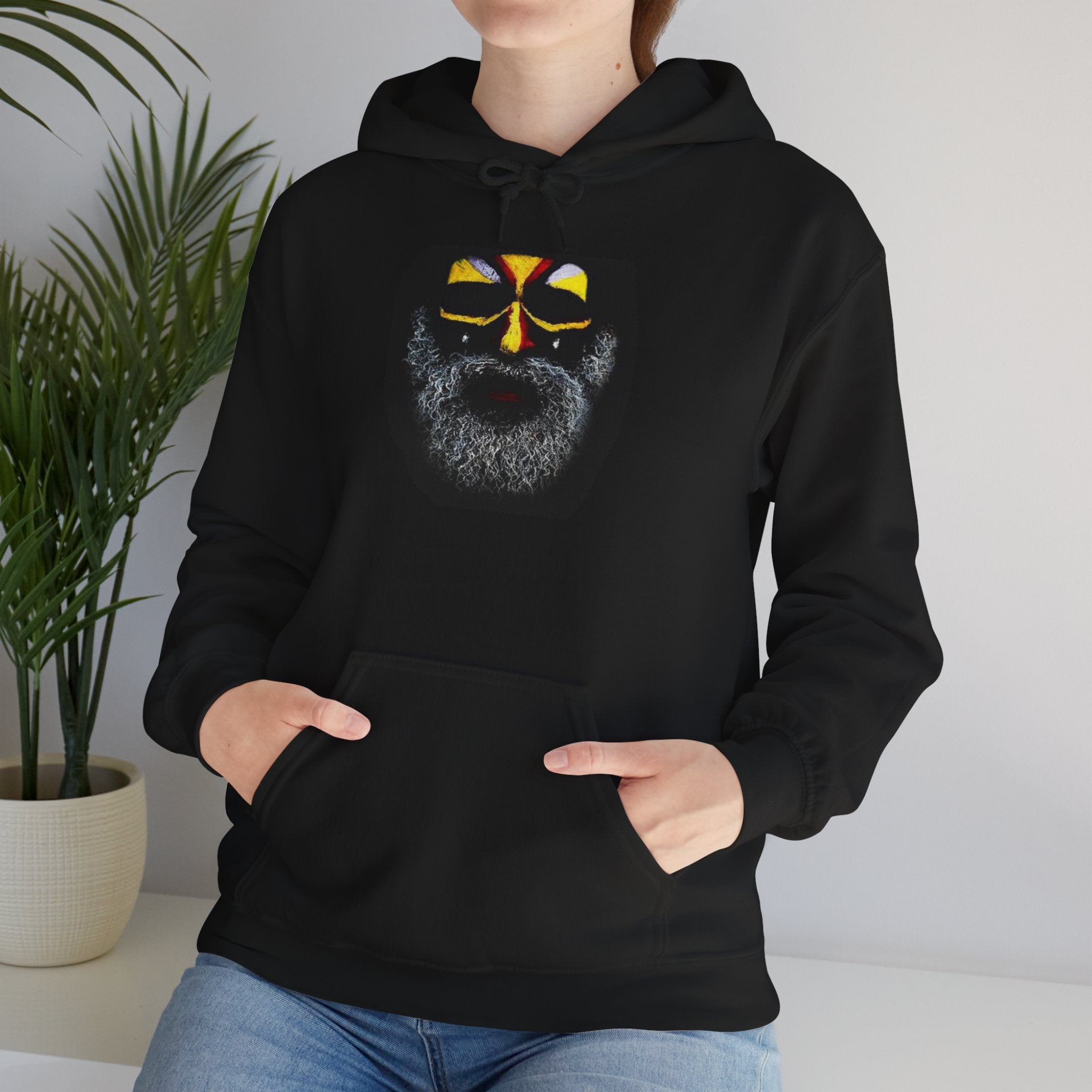 Bearded Guy Face Paint Hoodie — Tribal Skull Mask Graphic Pullover