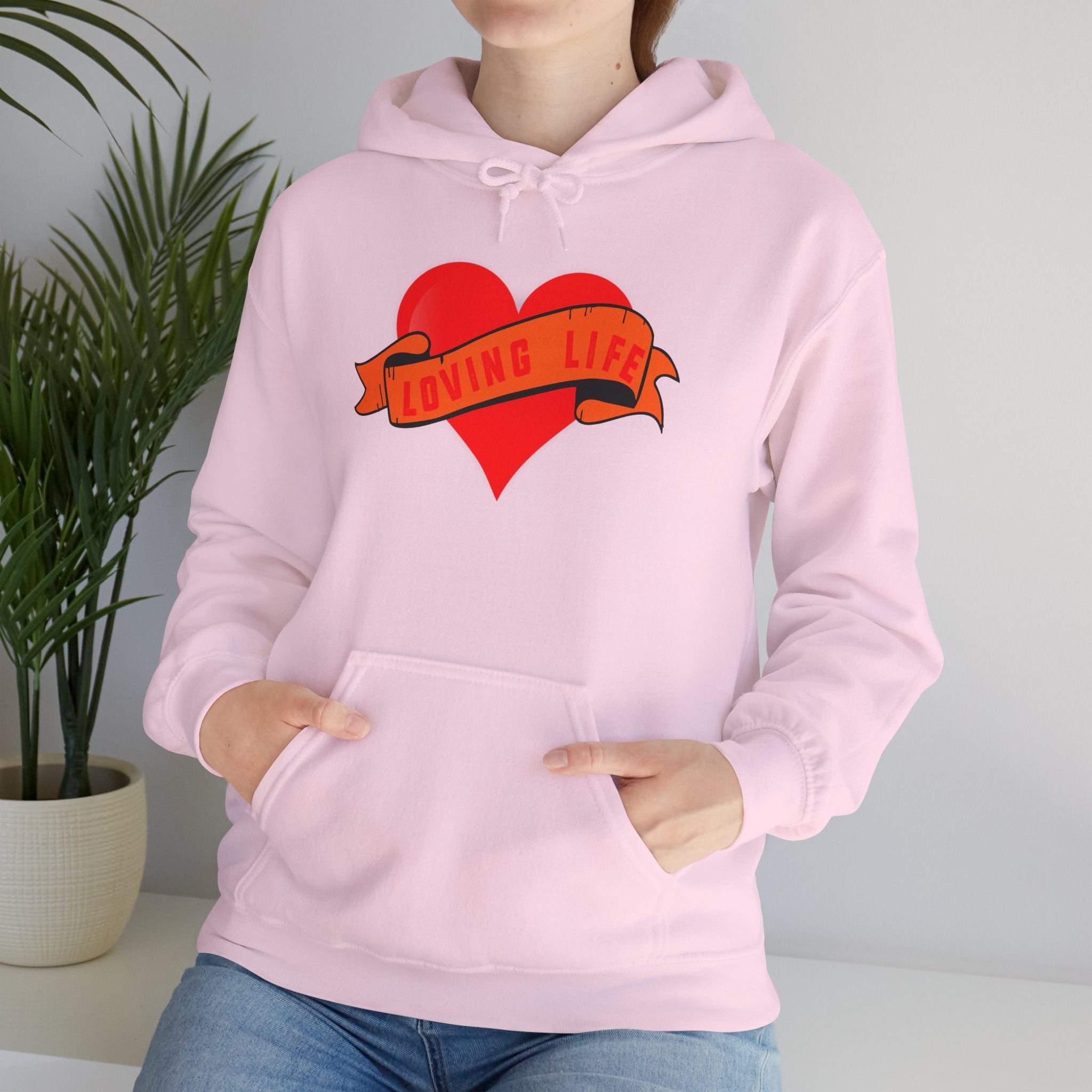 Loving Life Heart Hoodie – Retro Banner Graphic Pullover
