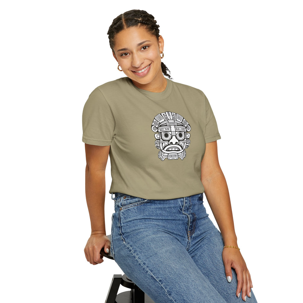Aztec Mask Graphic T-Shirt — Tribal Face Illustration Tee