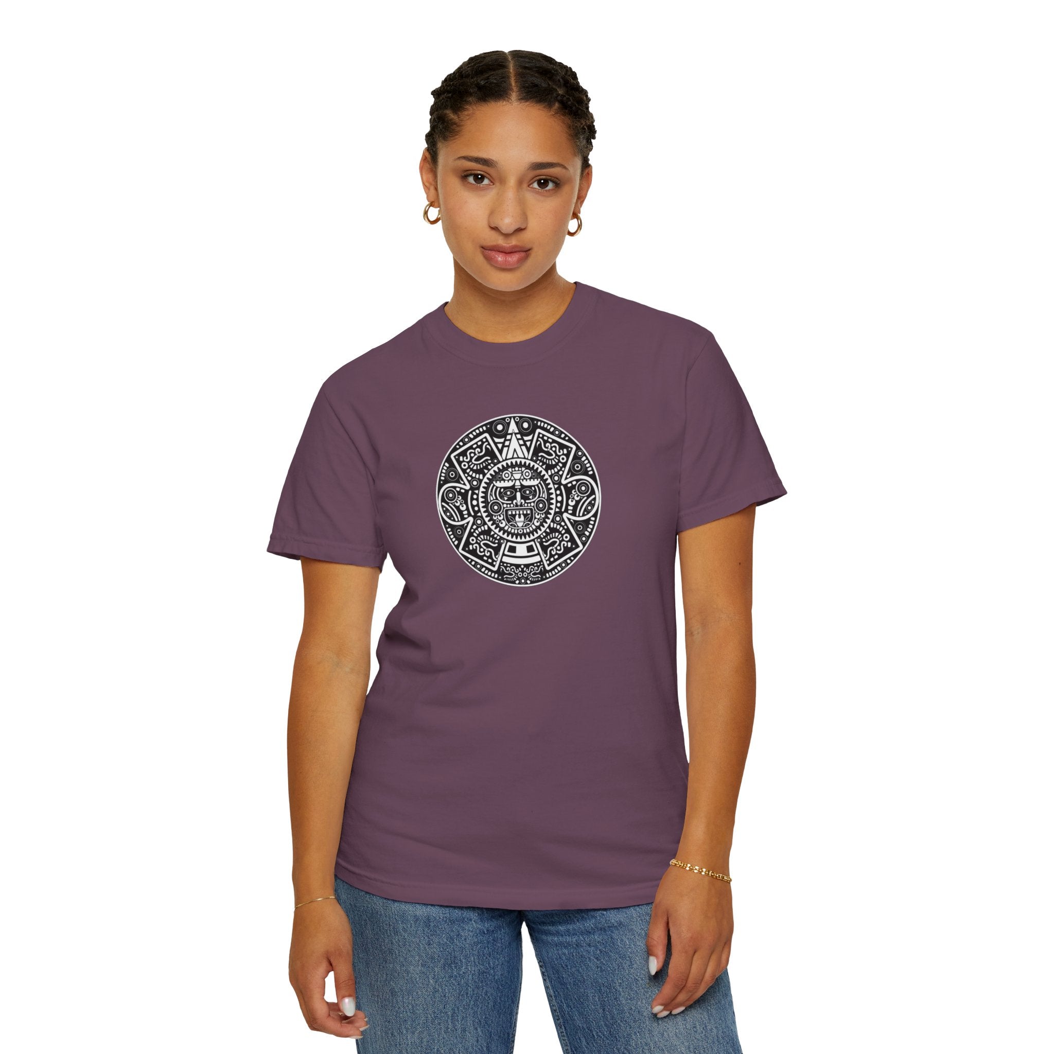 Aztec Sun Graphic T-Shirt — Vintage Mayan Calendar Design
