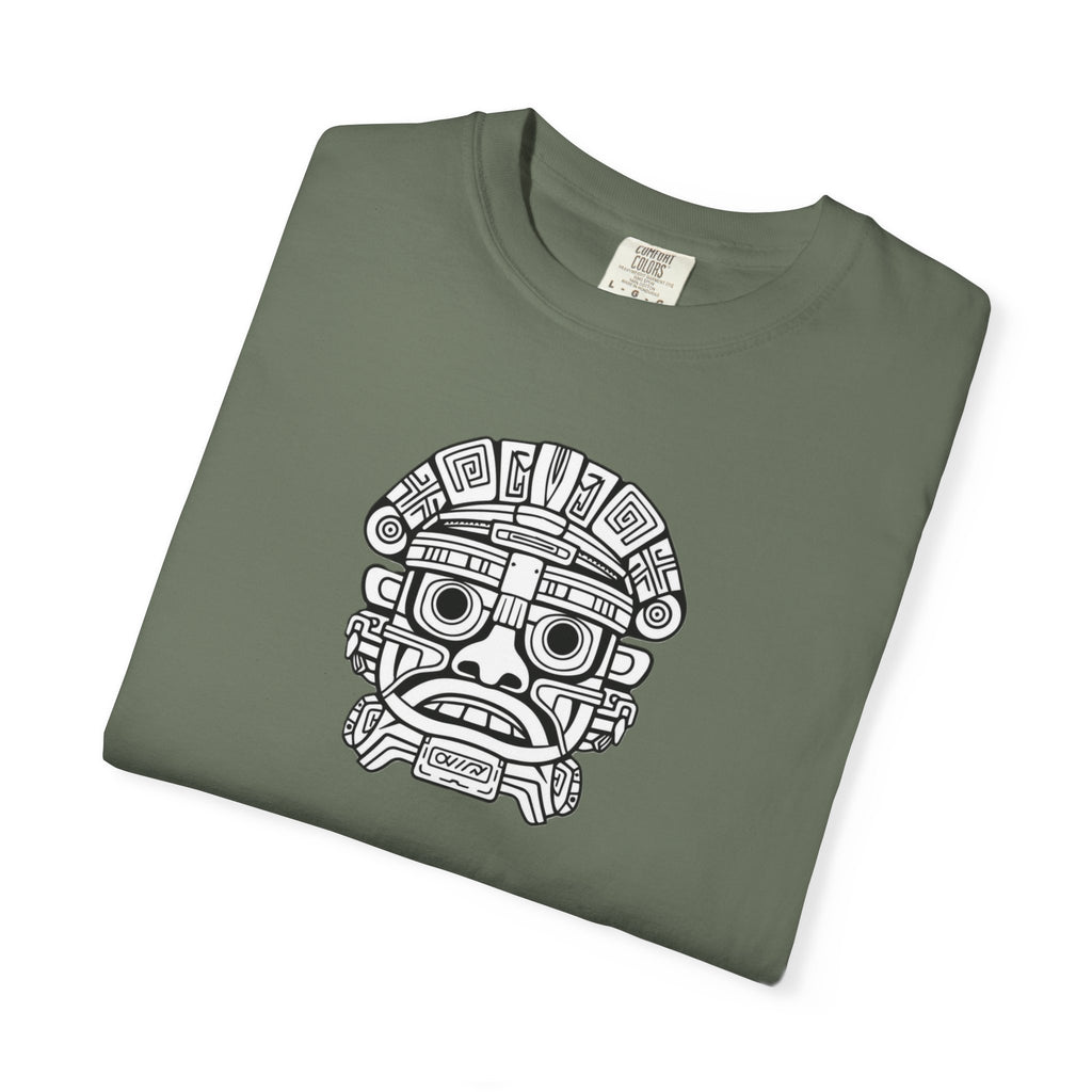 Aztec Mask Graphic T-Shirt — Tribal Face Illustration Tee