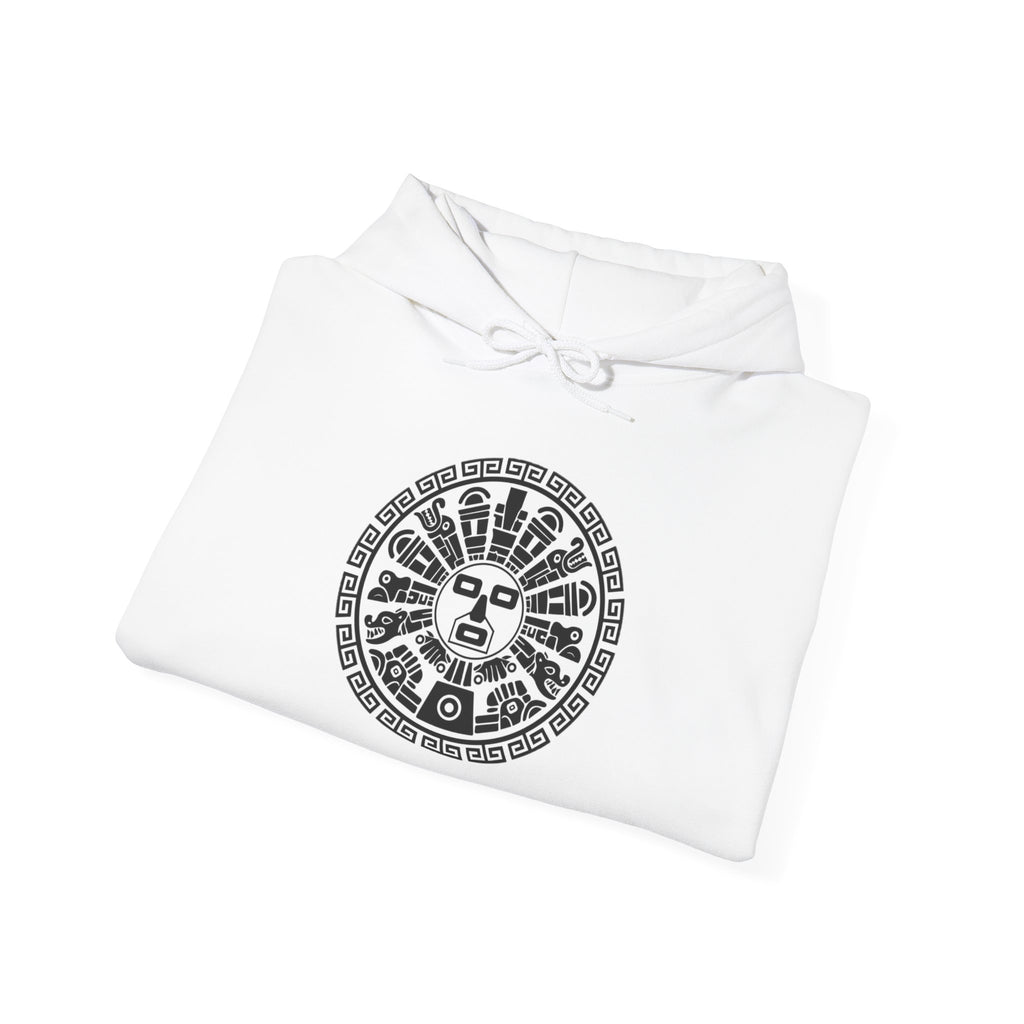 Aztec Sun Calendar Hoodie — Vintage Mayan Glyph Graphic Sweatshirt