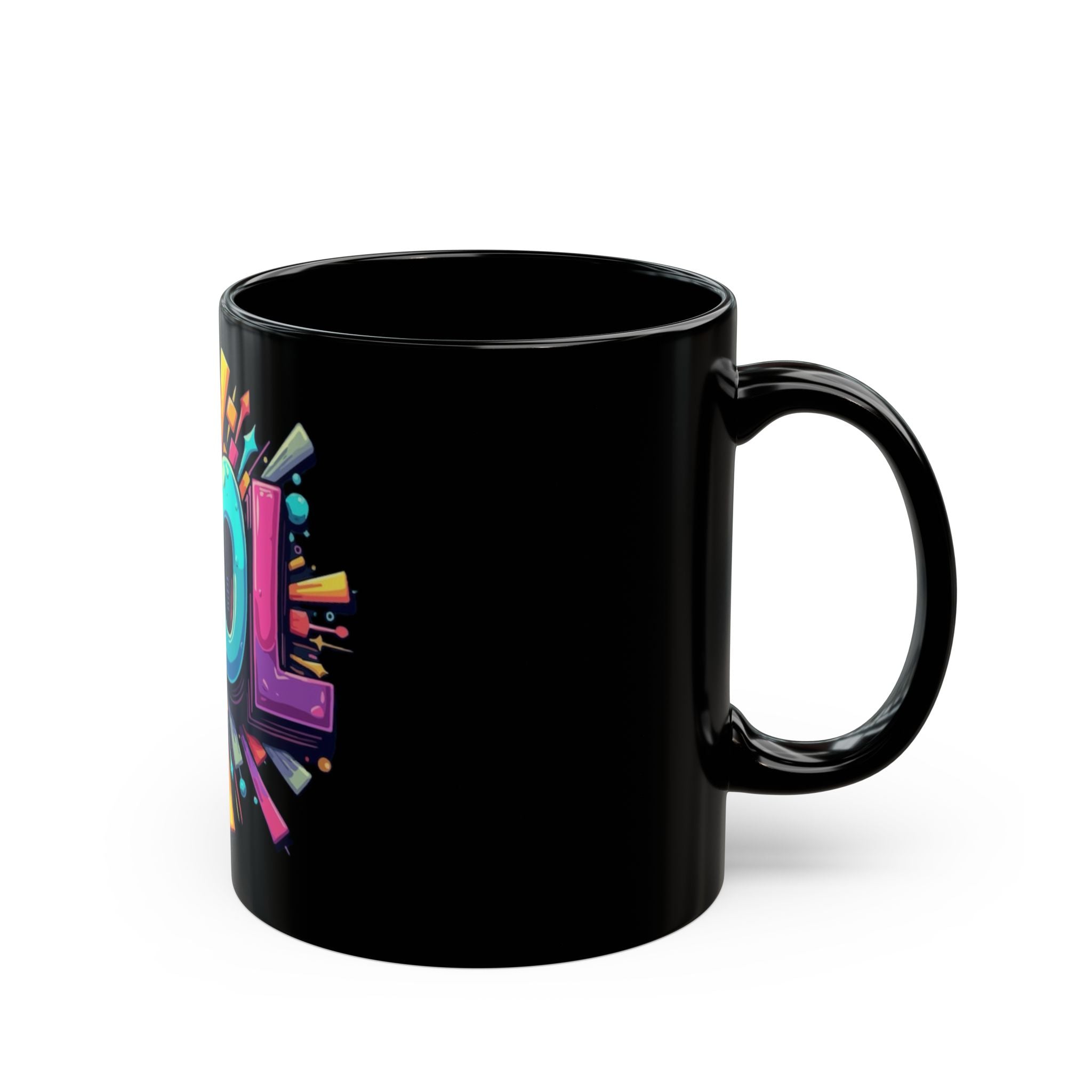 Cool Graphic Mug — Colorful Retro Pop Art Coffee Cup (Black, 11oz & 15oz)