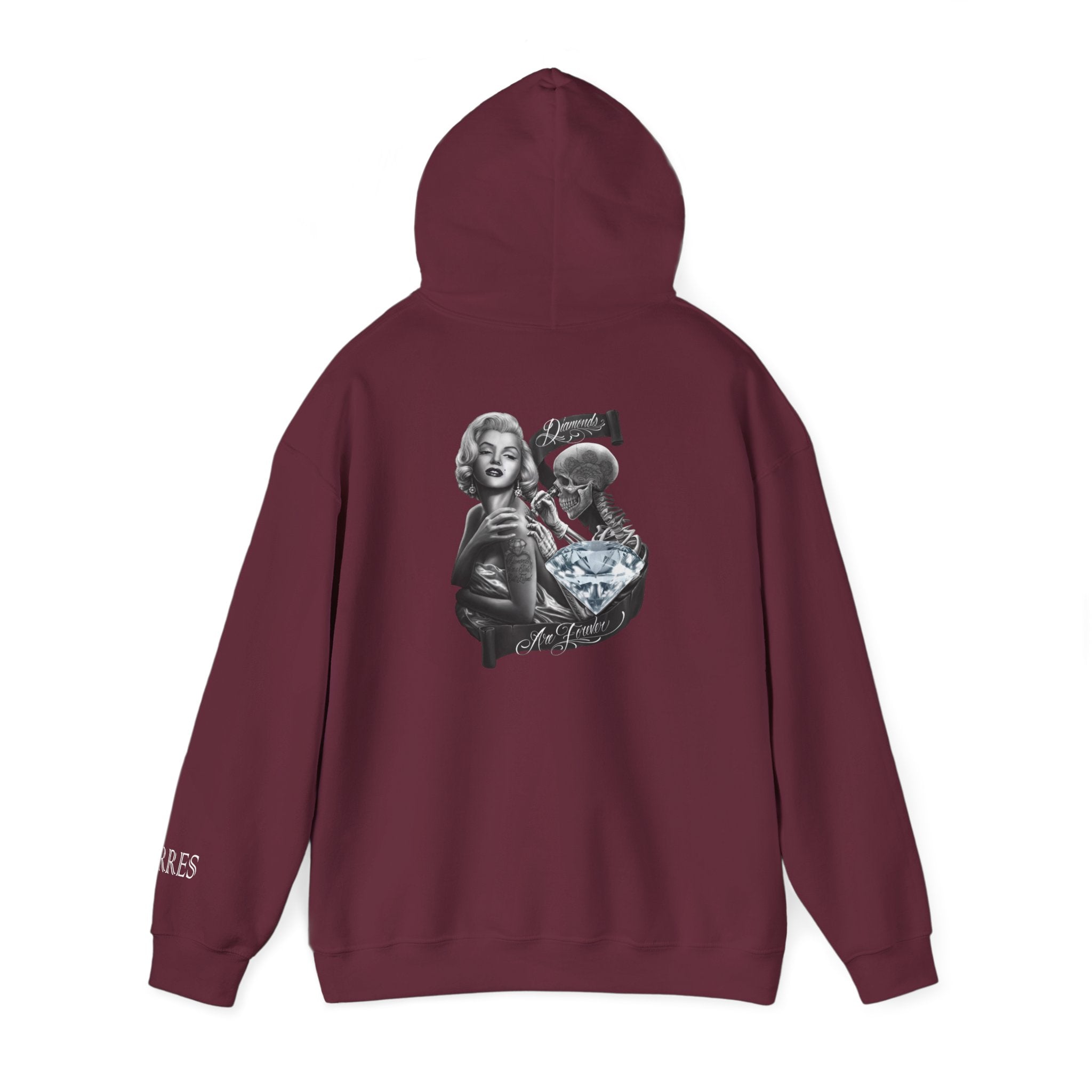 Graphic Hoodie — Vintage Marilyn & Skull Collage Back Print