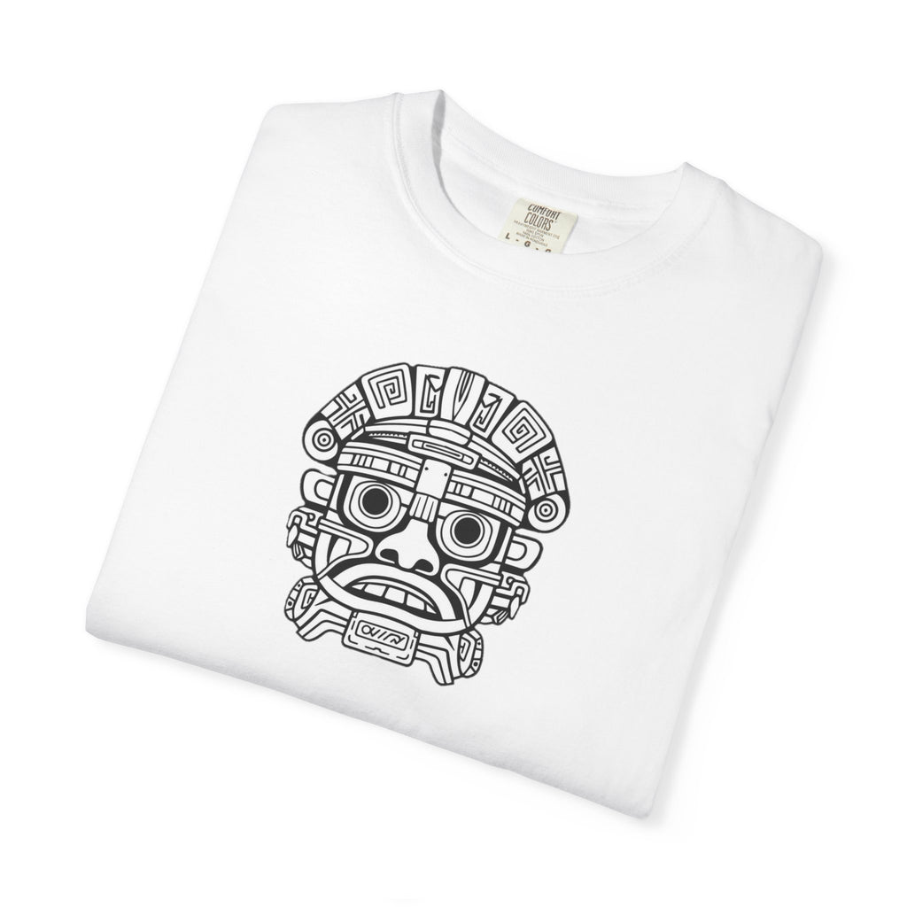 Aztec Mask Graphic T-Shirt — Tribal Face Illustration Tee