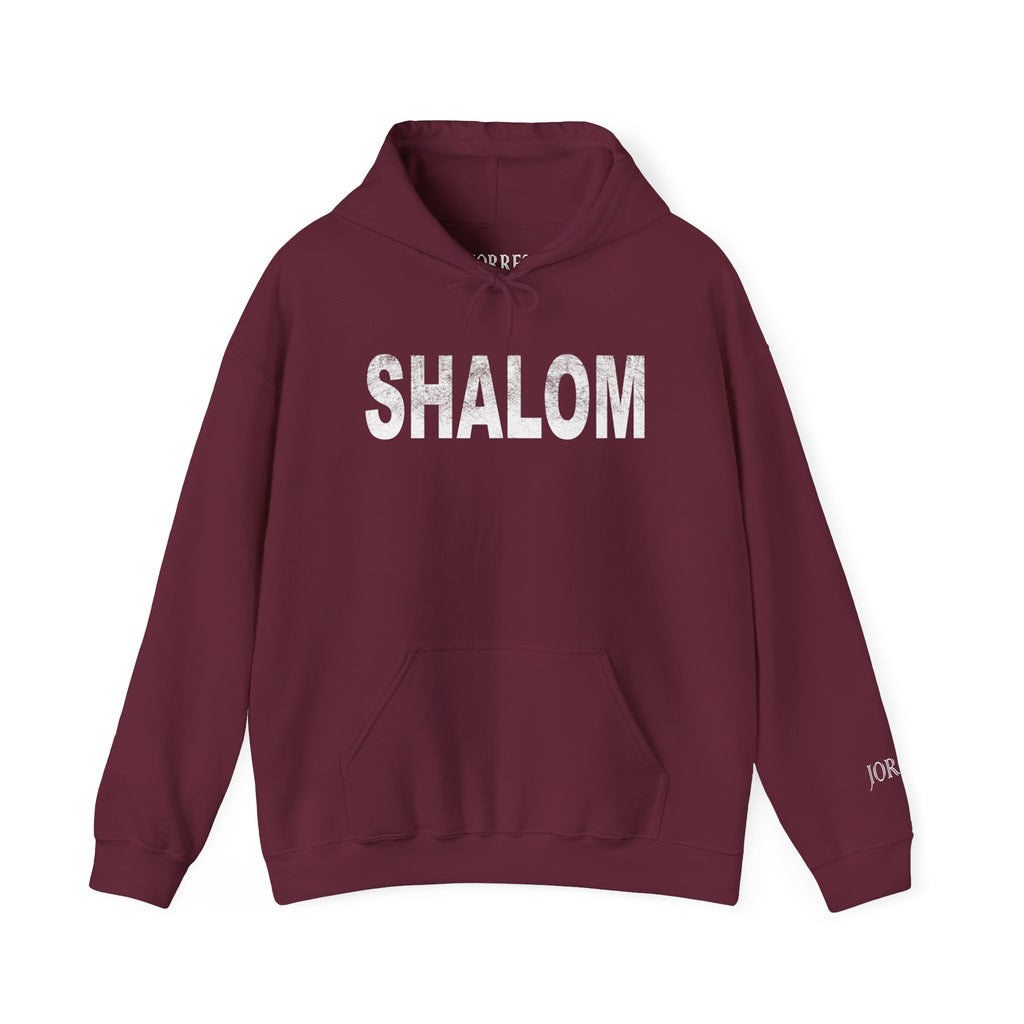 Shalom Hoodie – Vintage White Text Pullover (Maroon)
