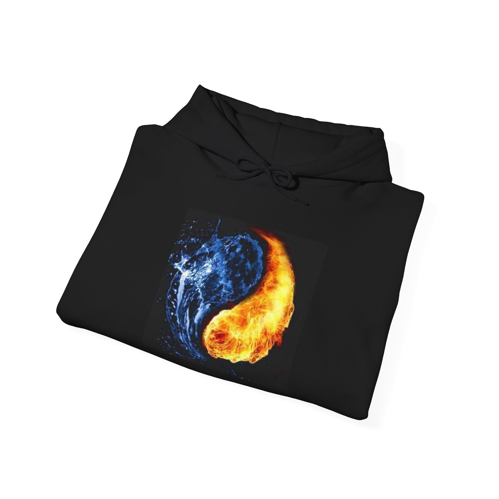 Fire and Water Yin Yang Hoodie — Elemental Flame & Ice Graphic Sweatshirt