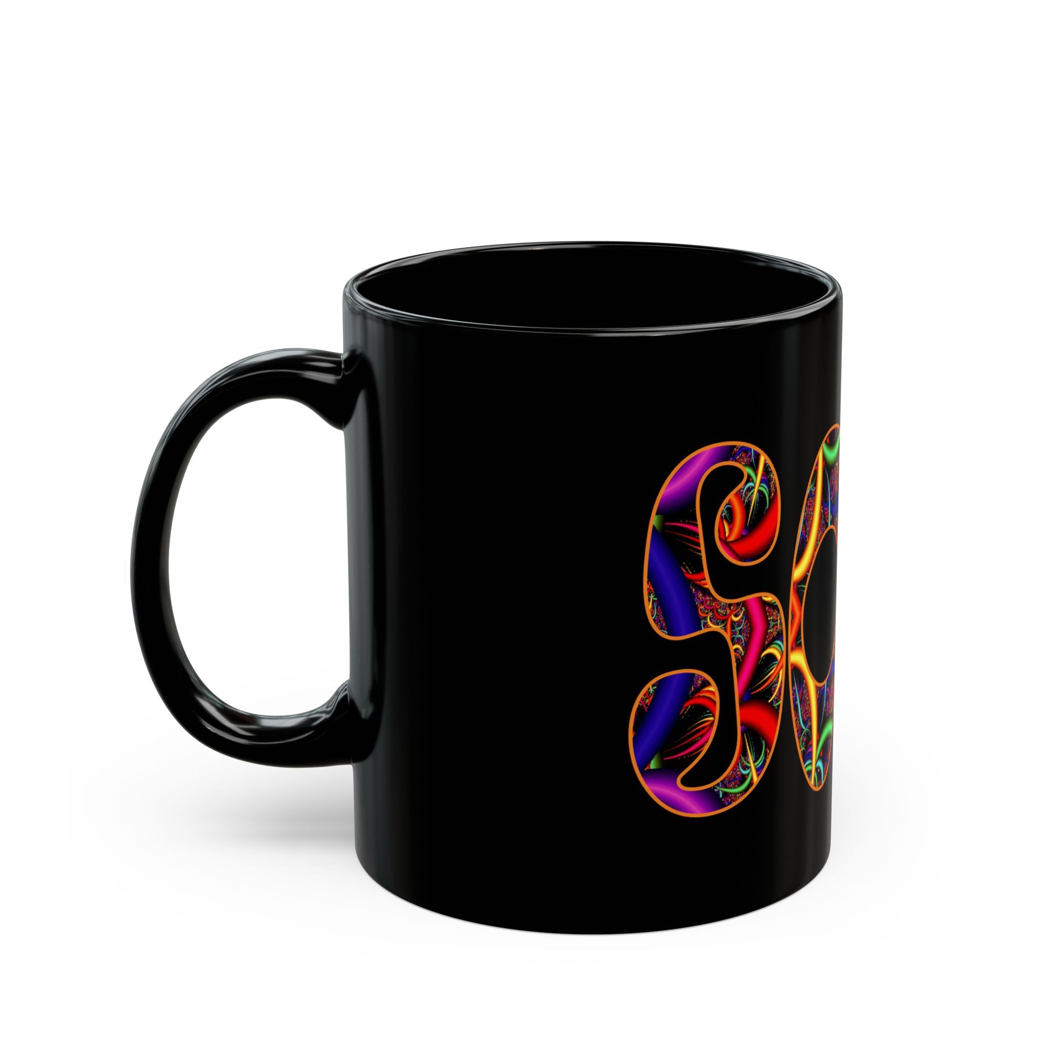 Spiritual Soul Black Mug — Colorful Psychedelic "Soul" Design (11oz/15oz)