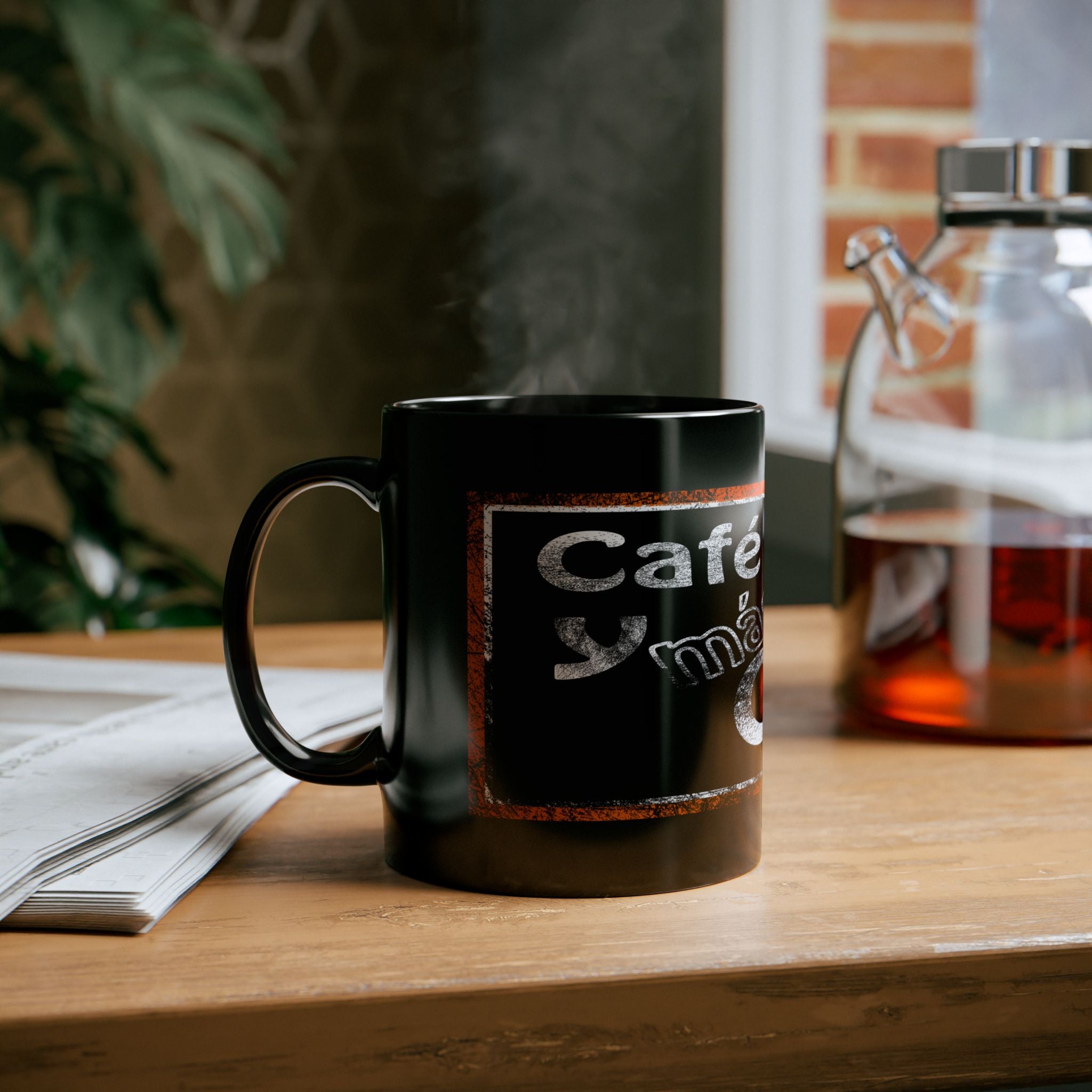 Cafe Café Black Coffee Mug — Rustic Chalkboard Style (11oz & 15oz)