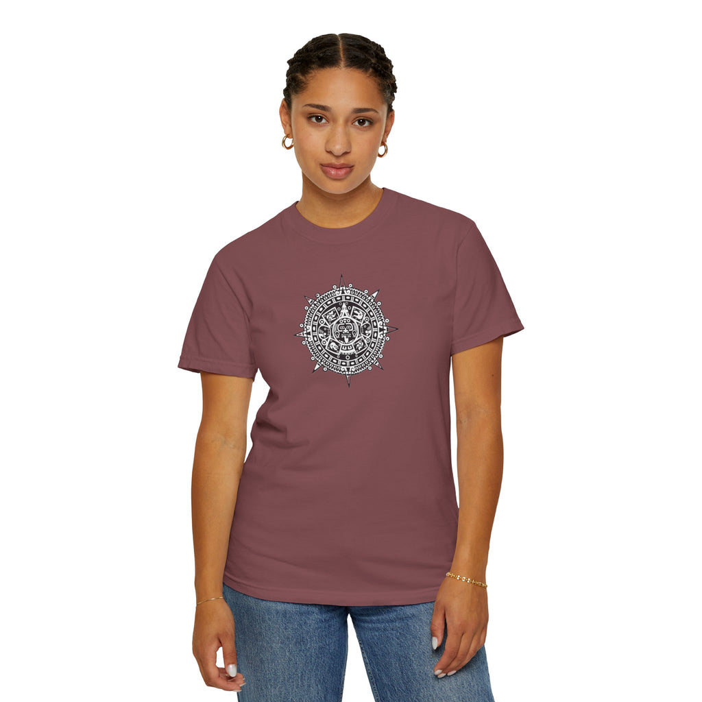 Mandala Compass T‑Shirt — Intricate Aztec Sun Chest Print