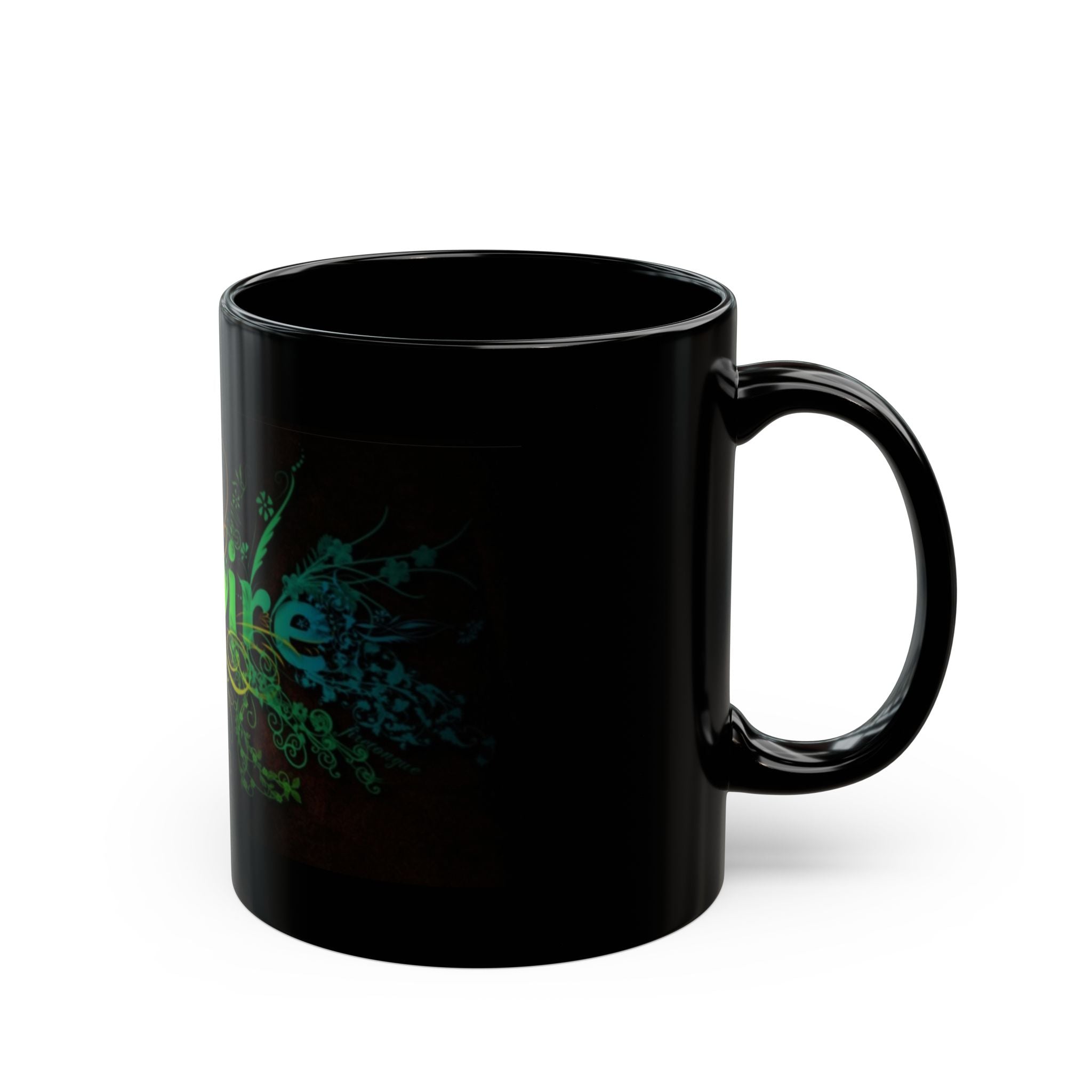 Inspirational 'Inspire' Black Coffee Mug — Colorful Floral Typography (11oz & 15oz)