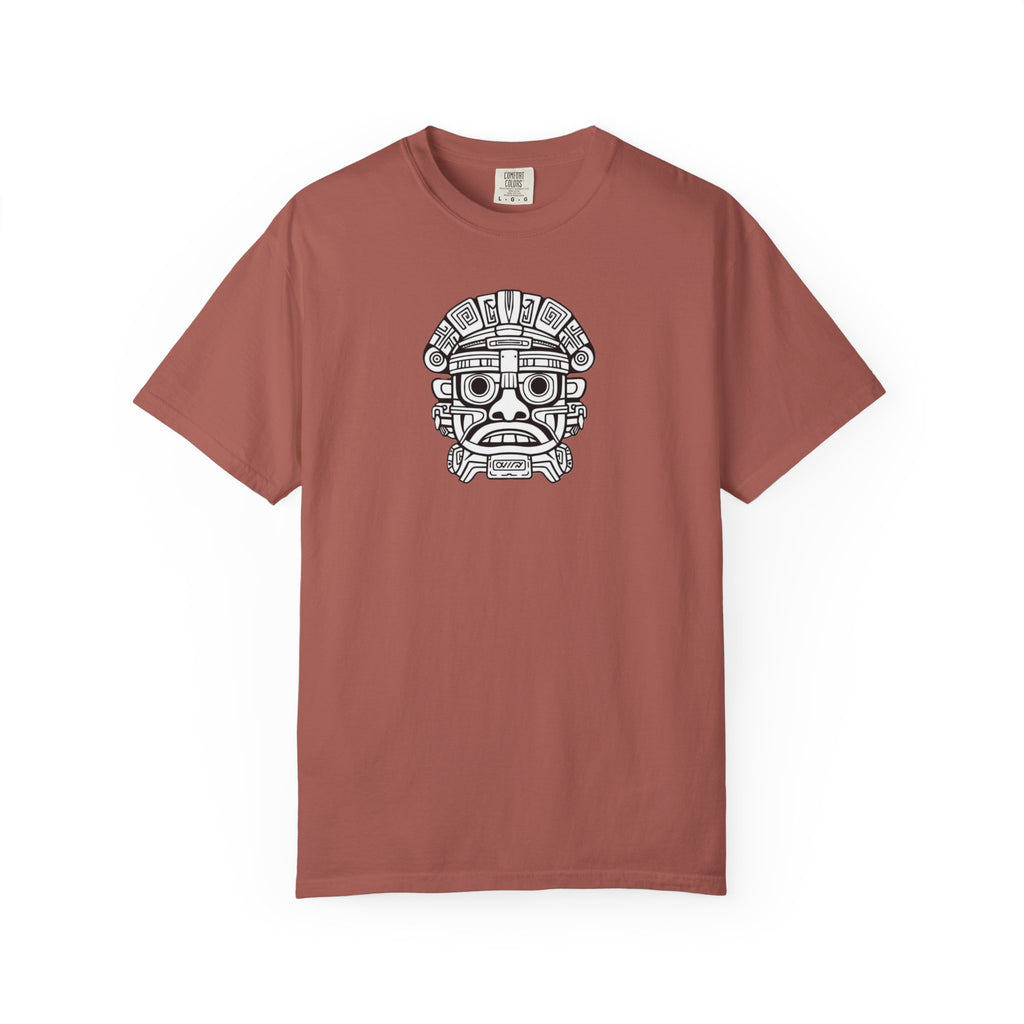 Aztec Mask Graphic T-Shirt — Tribal Face Illustration Tee