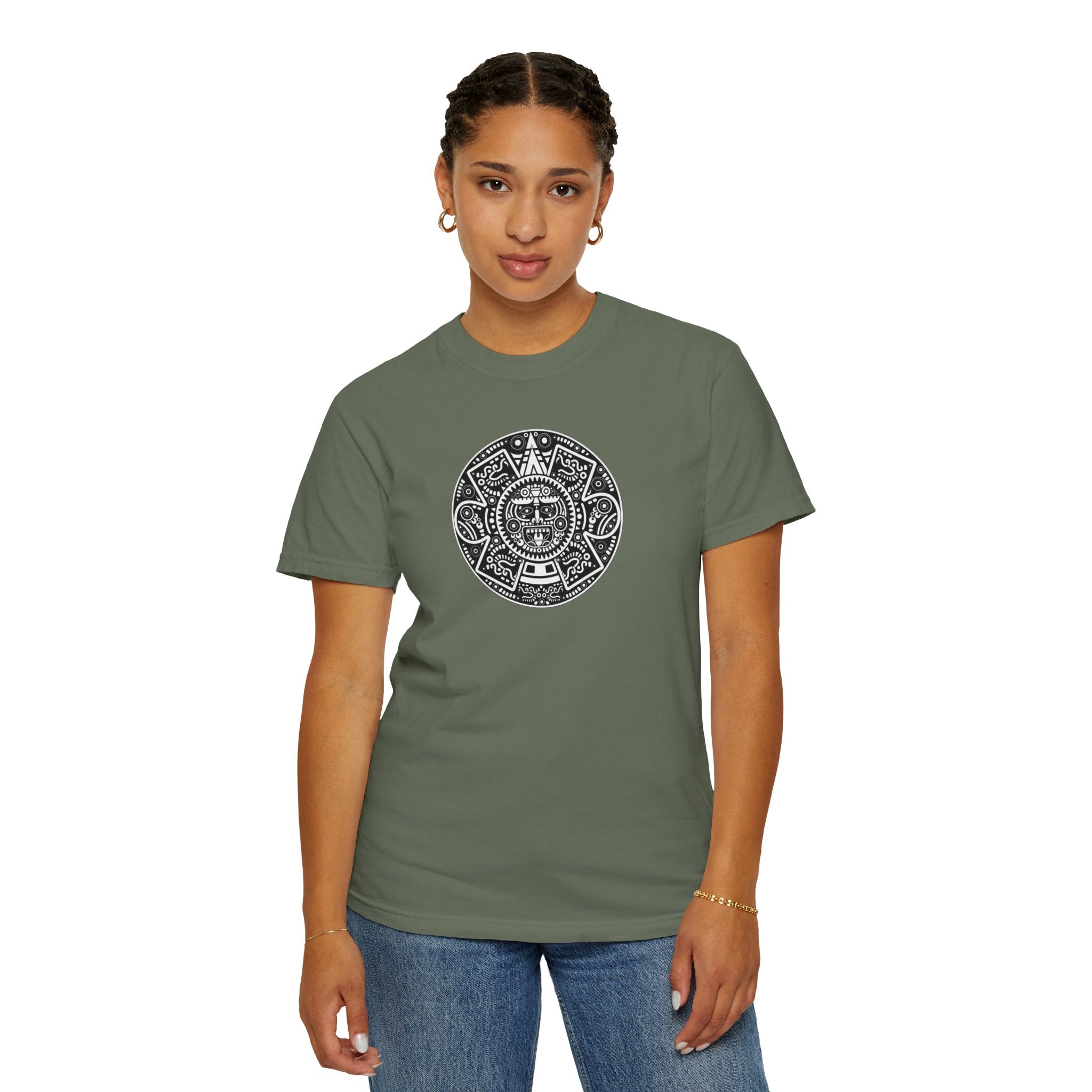 Aztec Sun Graphic T-Shirt — Vintage Mayan Calendar Design