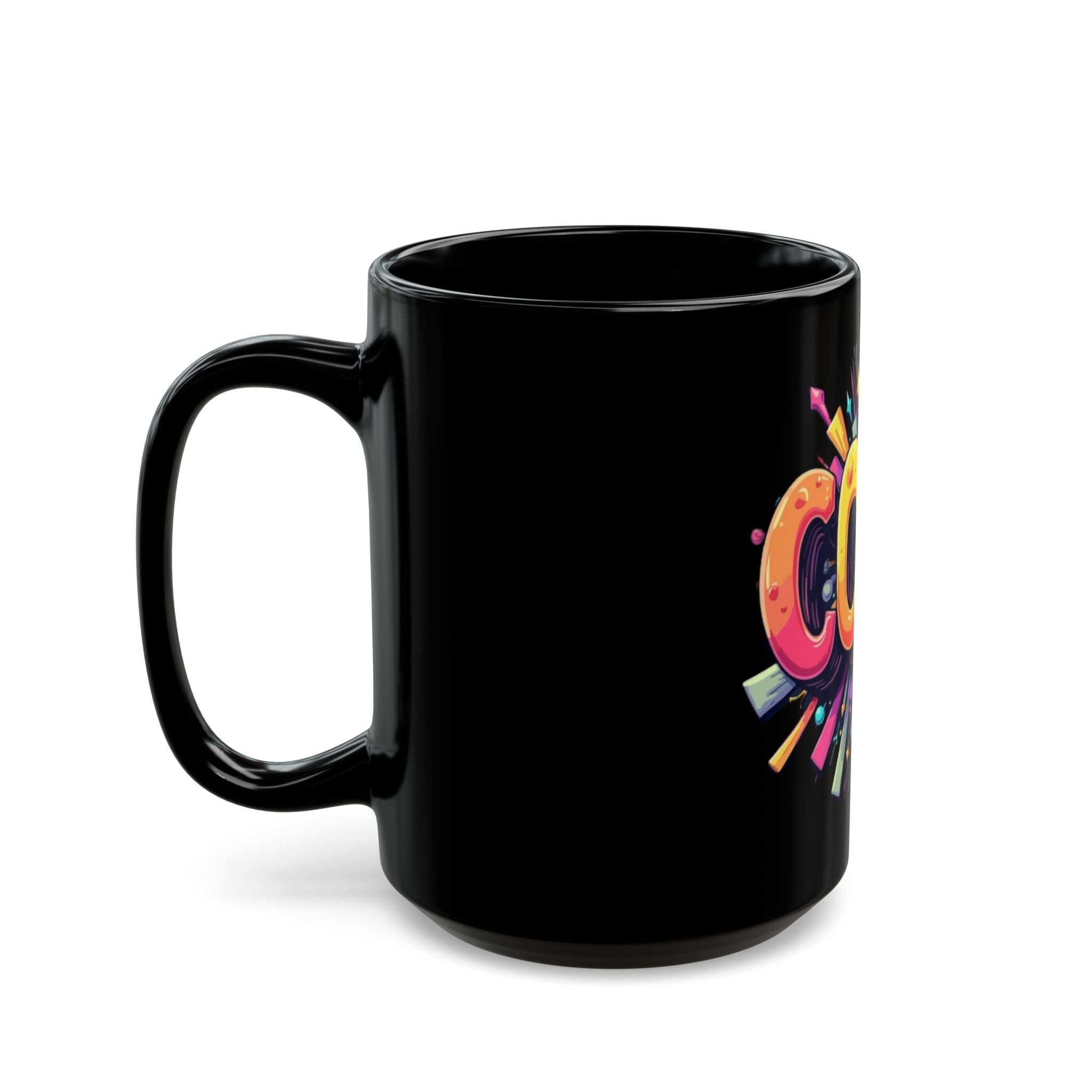 Cool Graphic Mug — Colorful Retro Pop Art Coffee Cup (Black, 11oz & 15oz)