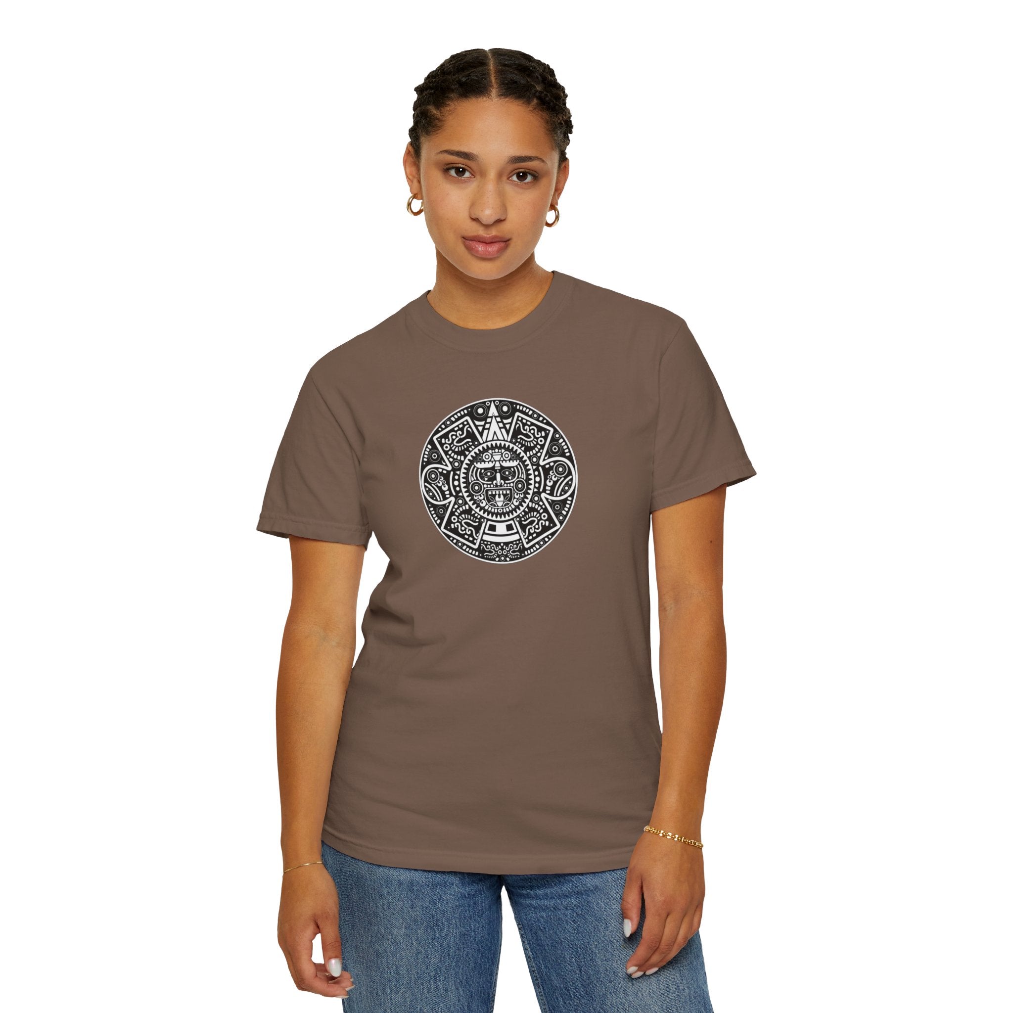 Aztec Sun Graphic T-Shirt — Vintage Mayan Calendar Design