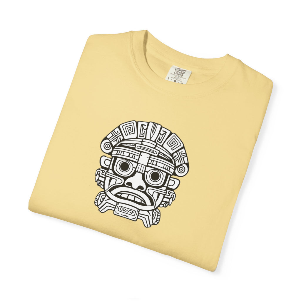 Aztec Mask Graphic T-Shirt — Tribal Face Illustration Tee