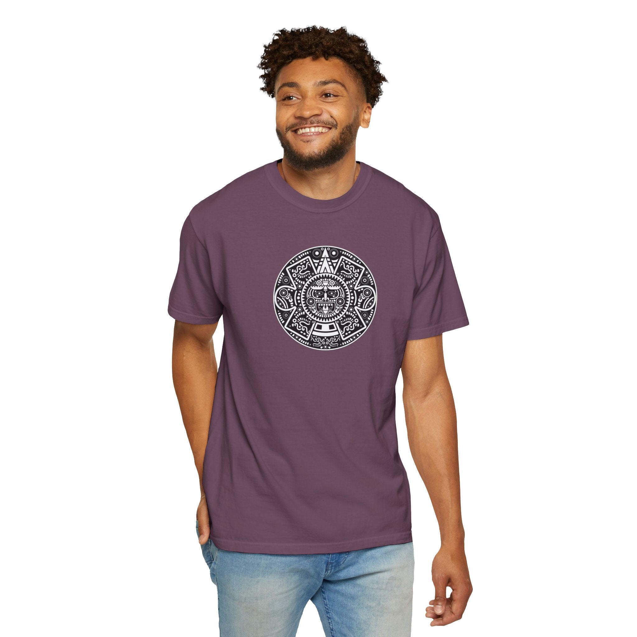 Aztec Sun Graphic T-Shirt — Vintage Mayan Calendar Design