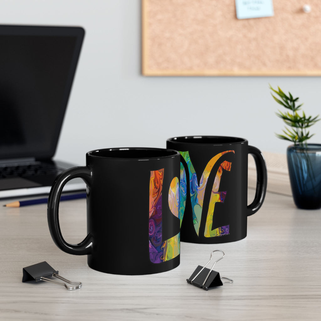 Live Love Laugh Colorful Vinyl-Style Black Coffee Mug (11oz, 15oz)